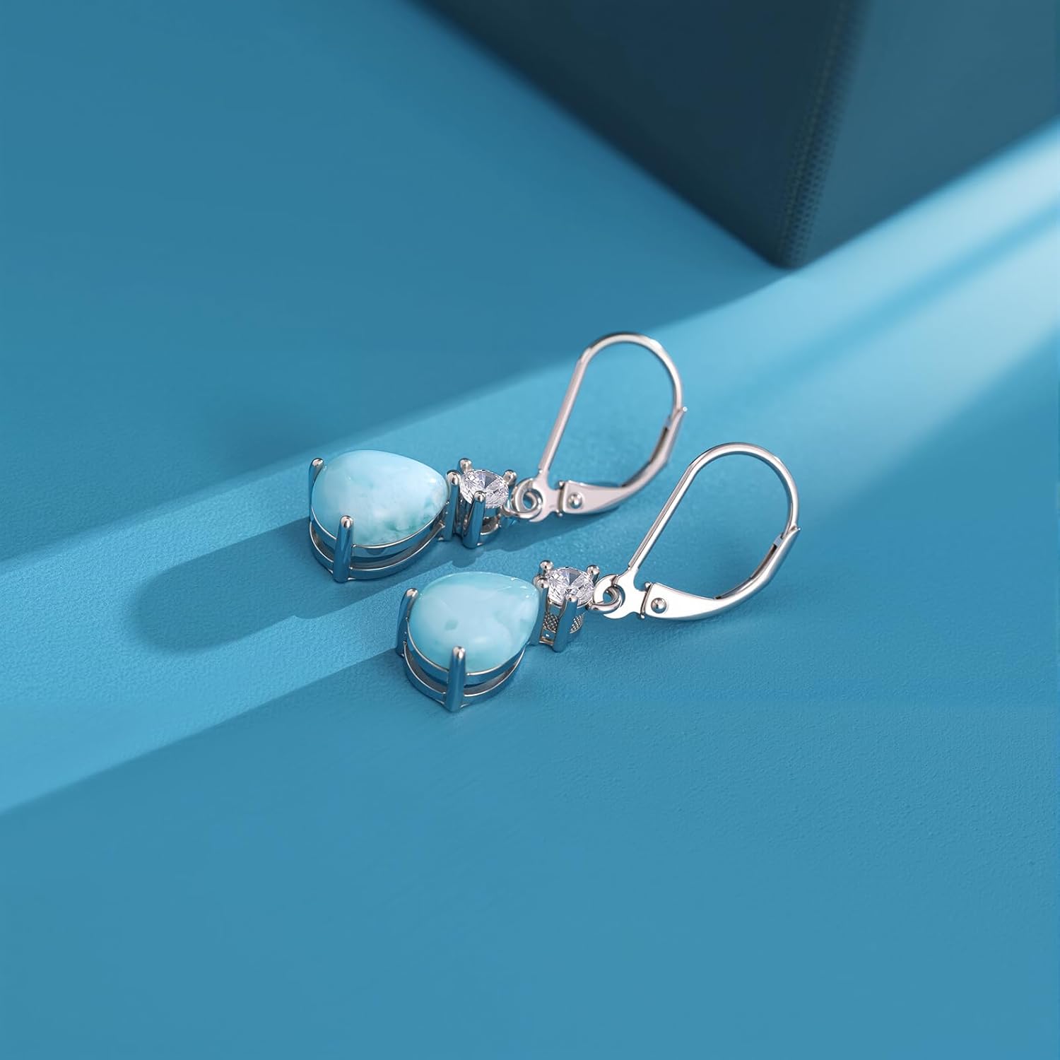 Larimar Dangle Earrings, 925 Sterling Silver Gemstone Larimar Drop Earrings for Women - Image 3