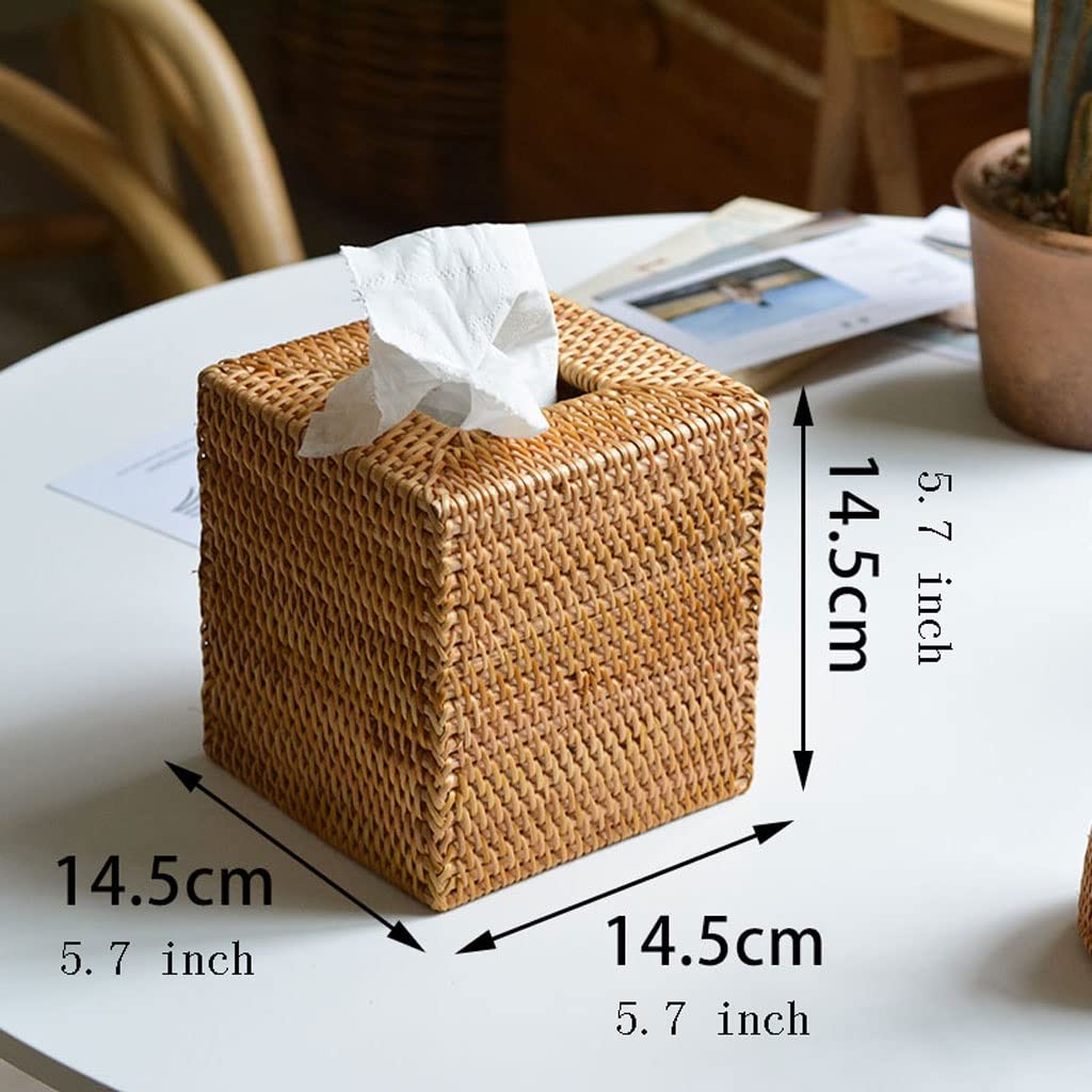 Doos voor cosmeticadoekjes van rotan, decoratieve houder, zakdoekdispenser, 14,5 x 14,5 x 14,5 cm