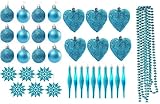 Juego de 35 Adornos Guirnaldas con forma de gotas para árbol de Navidad, diseño de copos de nieve (torquese)