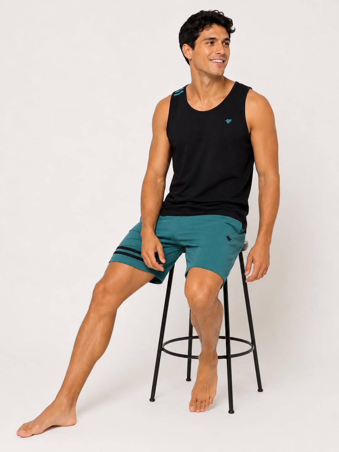 Pijama de hombre de algodón corto ligero de verano – Camiseta de tirantes y pantalones cortos – Pijama de dos piezas de 100% algodón fresco –