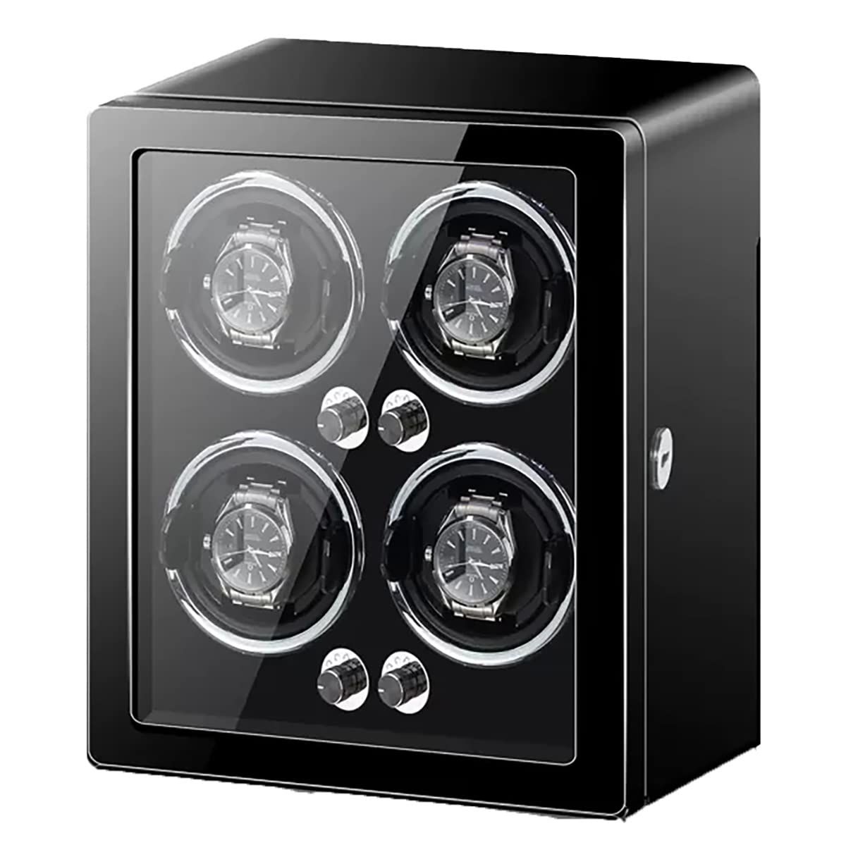Scatola avvolgitore Automatico di Lusso per 2, 3, 4 o 6 Orologi, Custodia espositiva con Cuscino Regolabile e Motore Silenzioso, Adatta a Orologi da Donna e da Uomo, orga，Black-4+0