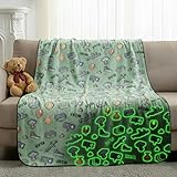 Glow in The Dark Gaming Throw Blanket for Kids, Ultra-Soft Fleece Gamer Blanket with Glow Dark Icons, Cozy Lightweight Flannel Blanket for Boys Girls Bedroom, Couch & Travel (Green, 50”x60”)