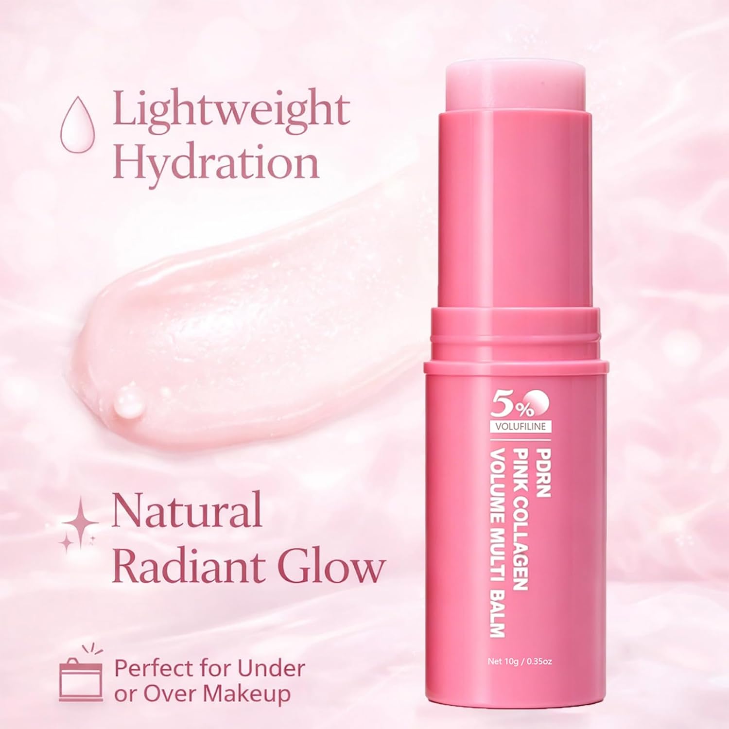 PDRN Pink Collagen Volume Multi Balm with 5% Volufiline NAD Infused, Instant Plumping for Radiant-Looking, Bounce Multi Balm Stick, for Smooth Face & Body for Under-Eyes, Neck - 2pc