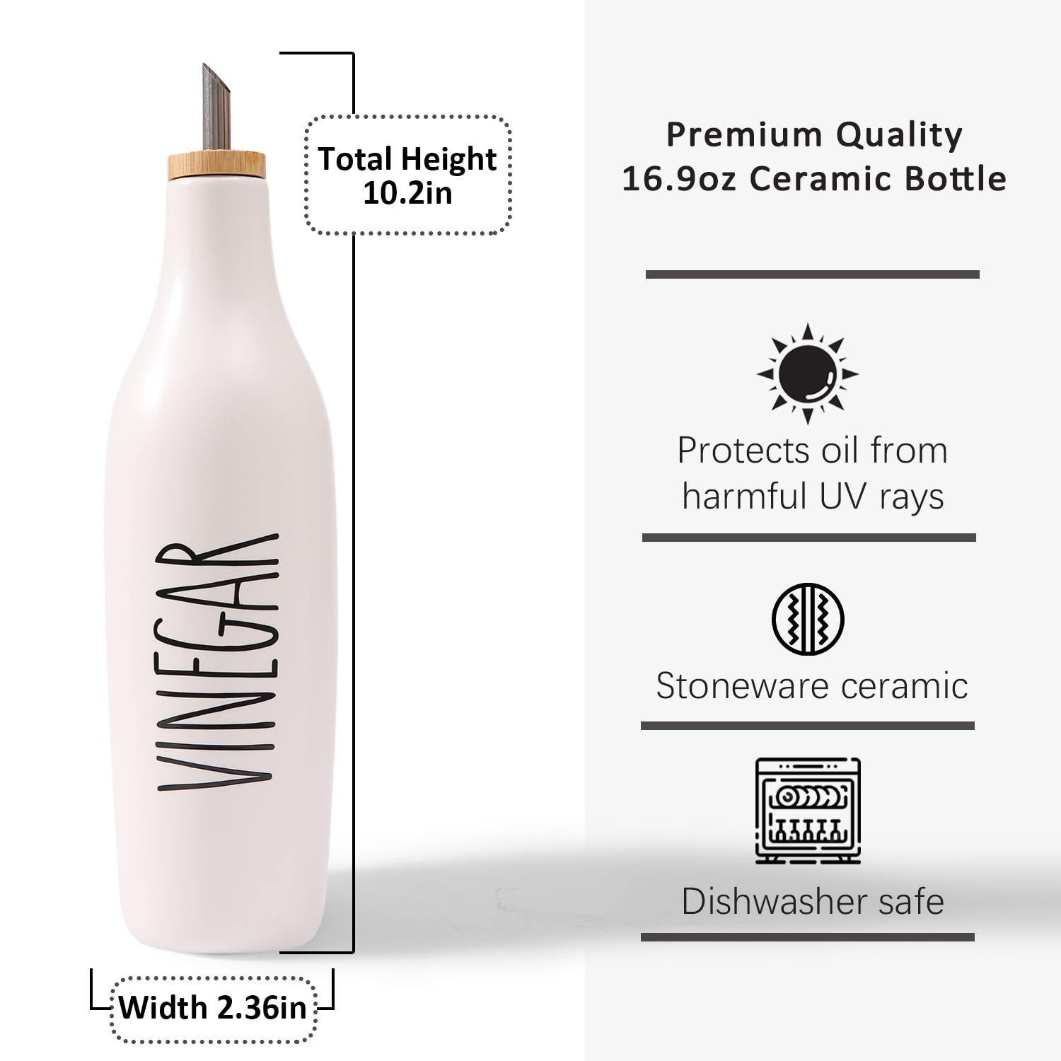 HOMCDALY Dispensador de aceite de oliva de cerámica para cocina, dispensador de botellas de aceite y vinagre de gres de 16 onzas, botella dispensadora de cocina para jarabes de vinagre AOVE, diseño
