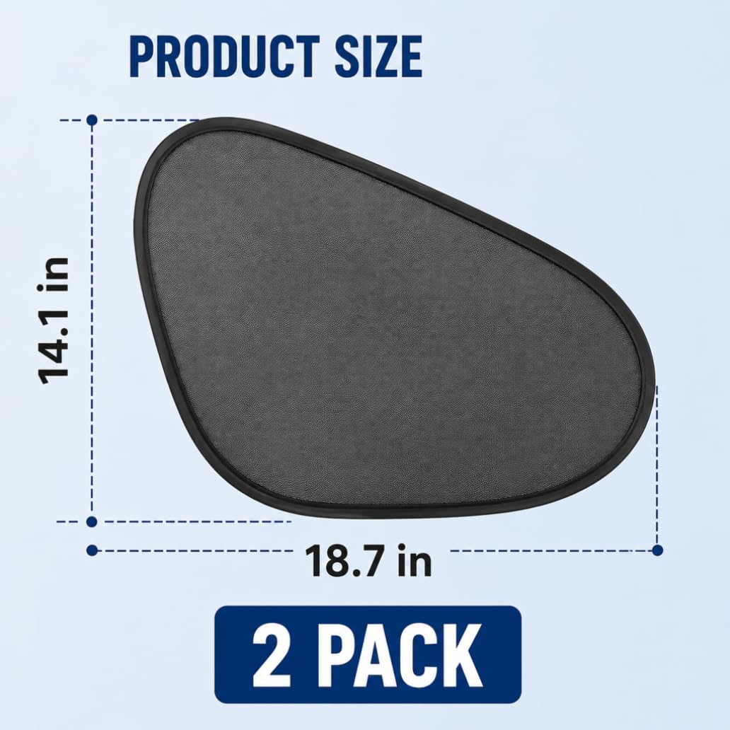 2 Pack Car Window Shades, Static Cling Side Window Sun Shade for Cars | UV Protection Mesh Curtain Blocks Sun Glare & Heat | Foldable Auto Sunshade for SUVs, Sedans, Trucks & Vans