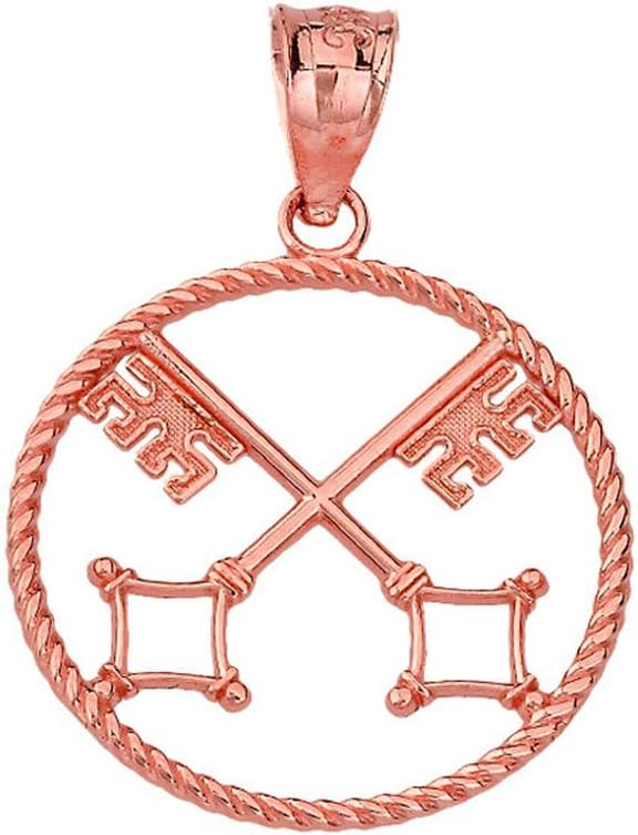 Certified 10k Gold Openwork St Peter Keys of Heaven Rope Charm Pendant