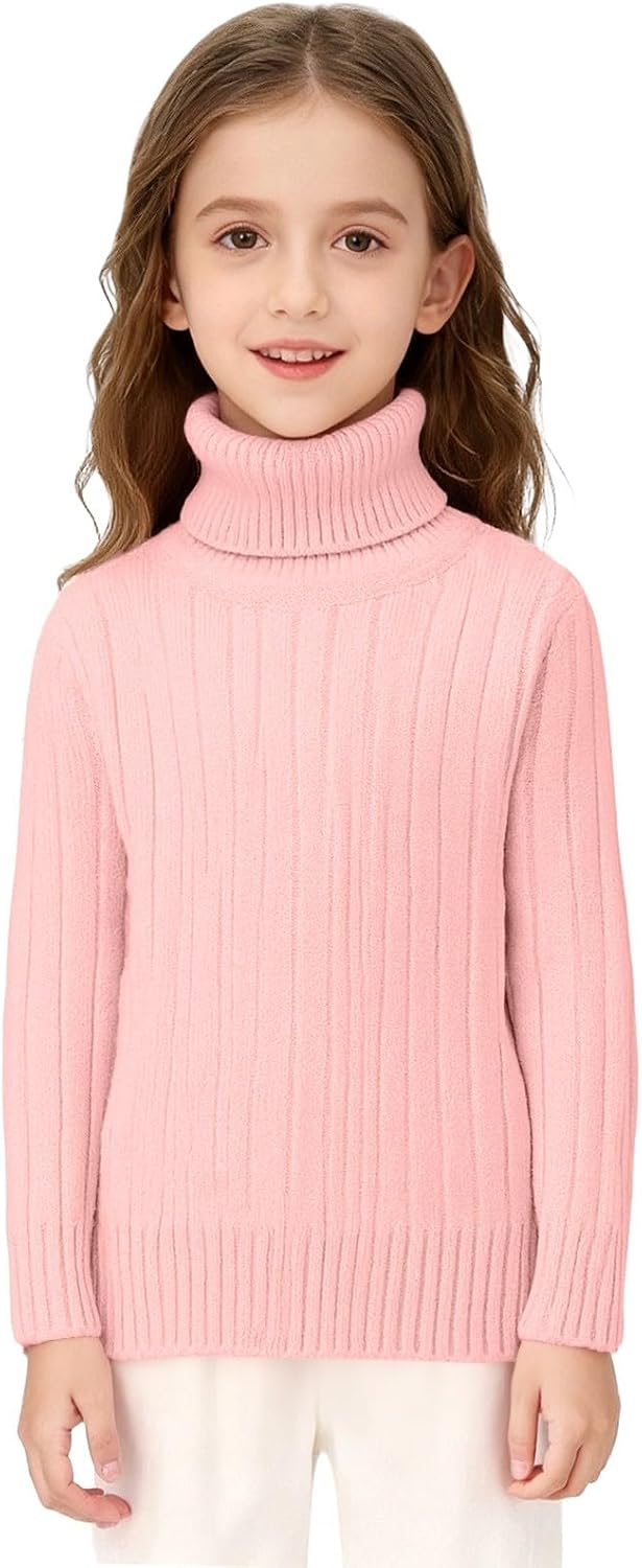 Kids Turtleneck Sweaters Ribbed Cable Knitted Pullover Boys Girls Mock Neck Slim Fit Undershirt Toddler Winter Thermal Tops
