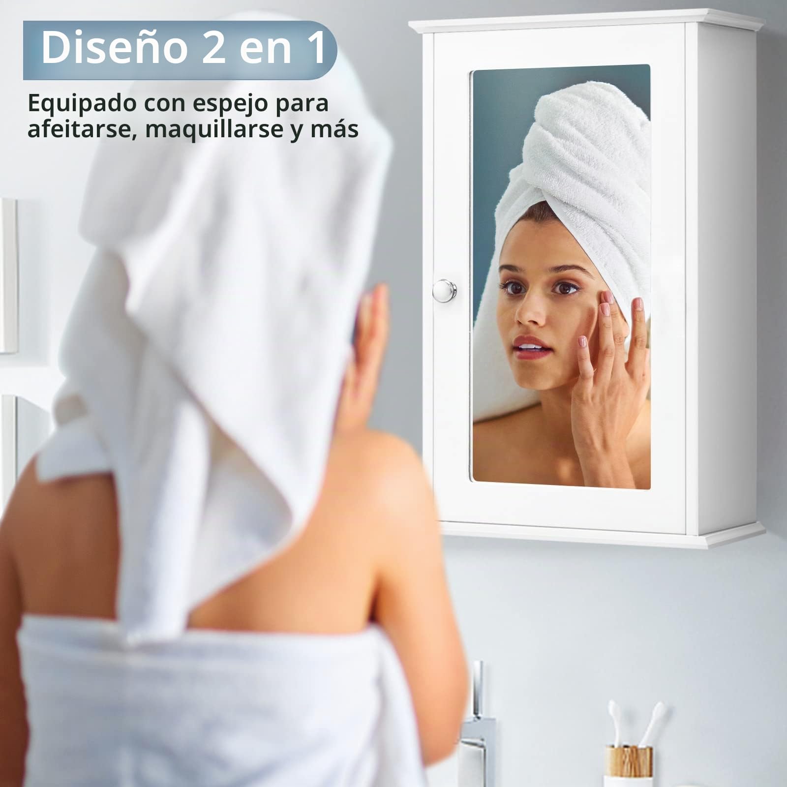 LIFEZEAL Armario de baño con Espejo de 2 Niveles (Blanco)