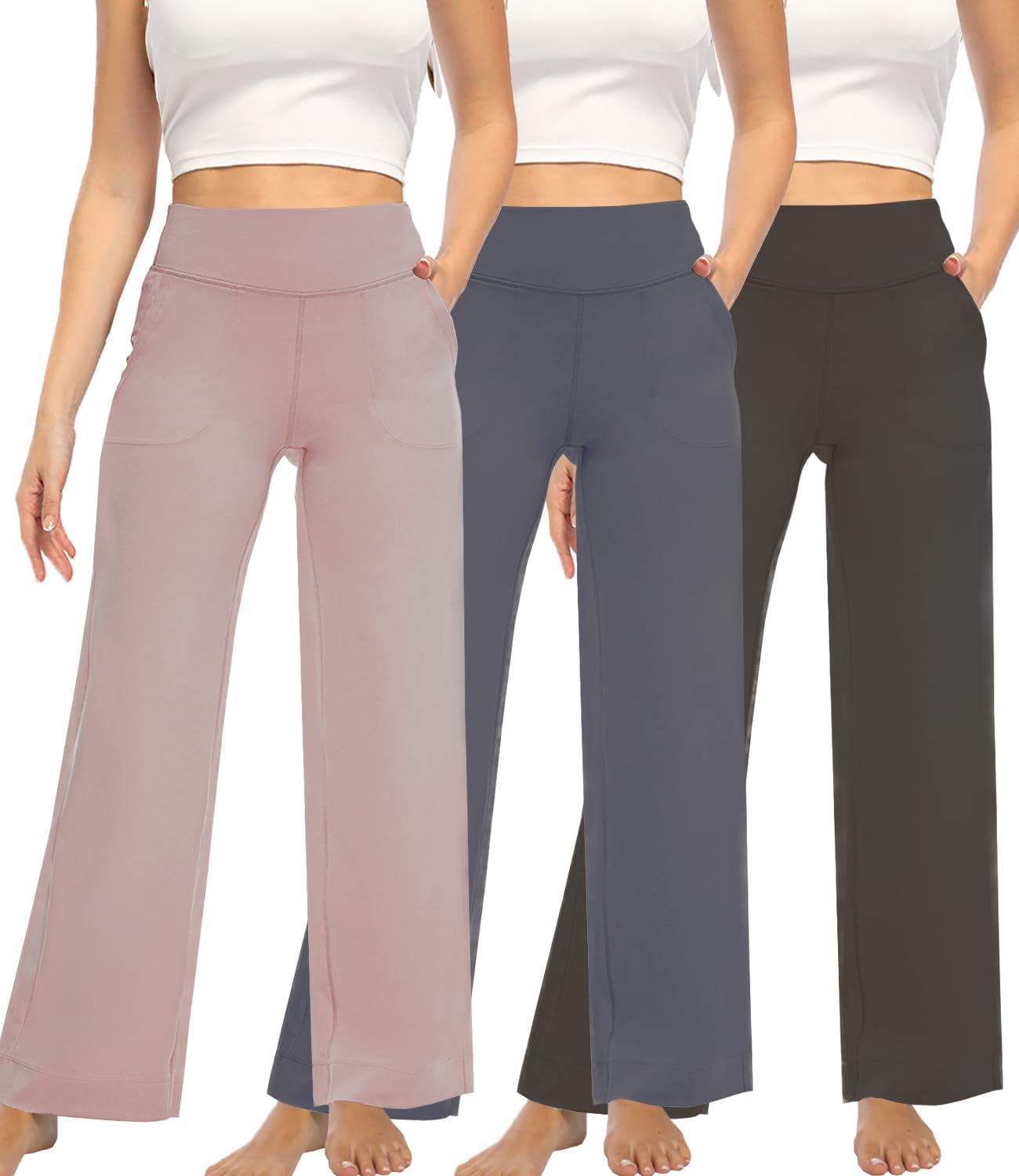 3 Pack Yoga Pants Women's Wide Leg Pants High Waist Elastic Sweatpants pantsLounge Pants with Pockets
