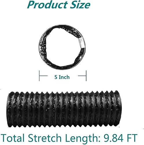 Miniatura 2 de Manguera de ventilación para secadora, conducto de aire de 5 pulgadas, 9.84 pies, flexible, ajustable, de PVC, resistente, manguera de conducto de