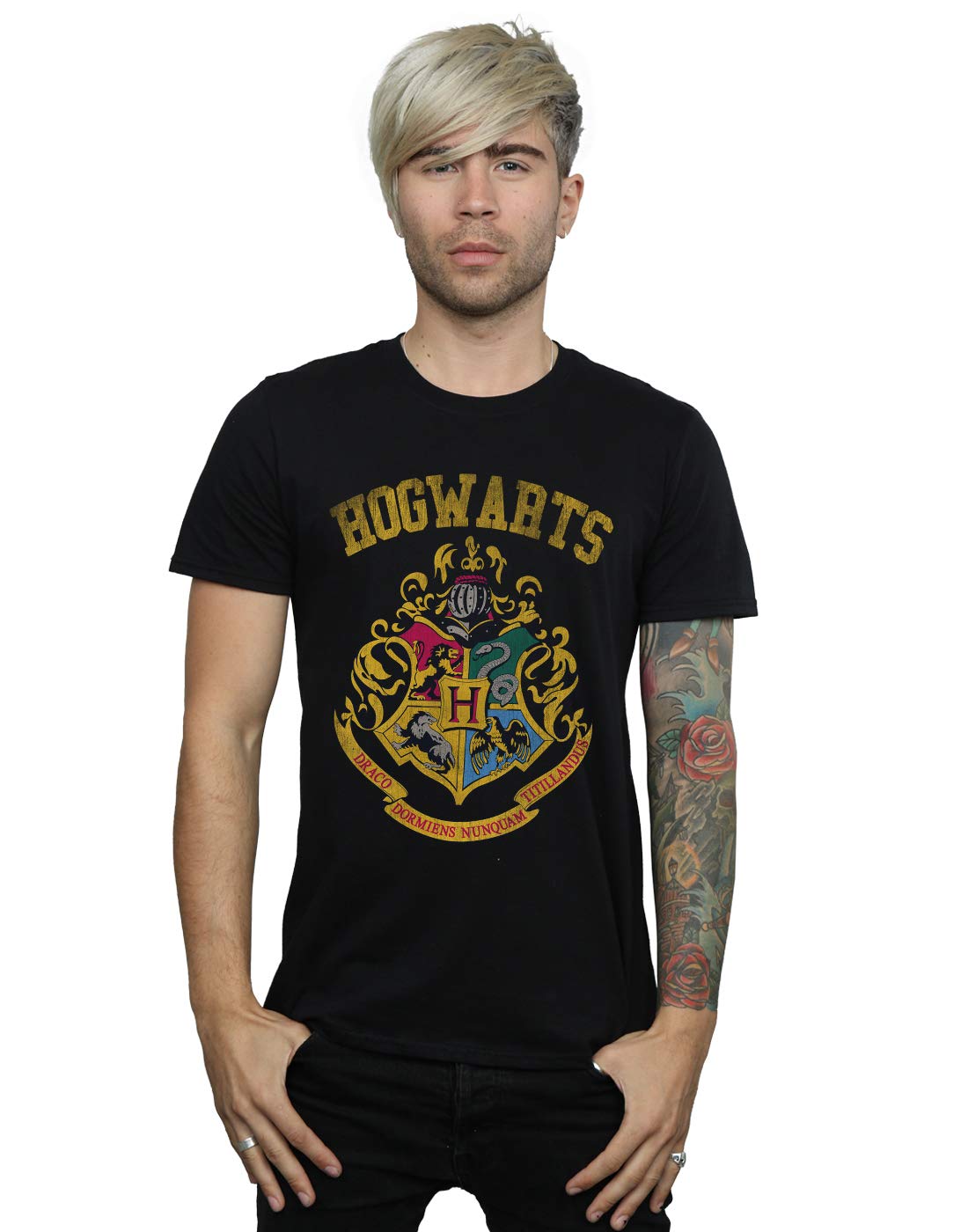 Absolute Cult Men's Black Harry Potter Hogwarts Varsity T-Shirt Medium