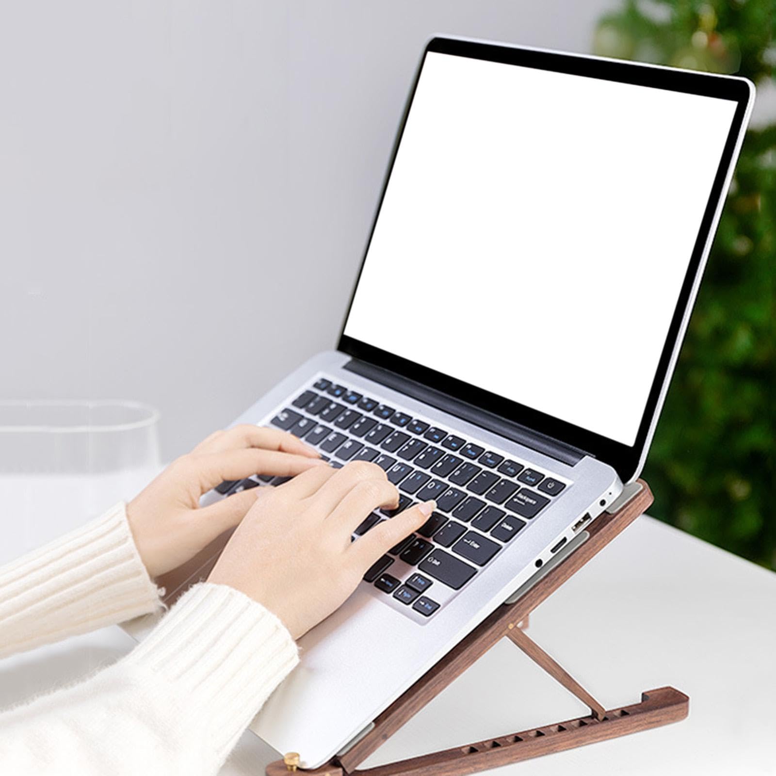 Supporto Pieghevole per Laptop, Supporto per Laptop Regolabile in Altezza, Antiscivolo, in Legno, per Computer Tablet, Notebook, Scrivania, Lavoro, Marrone scuro