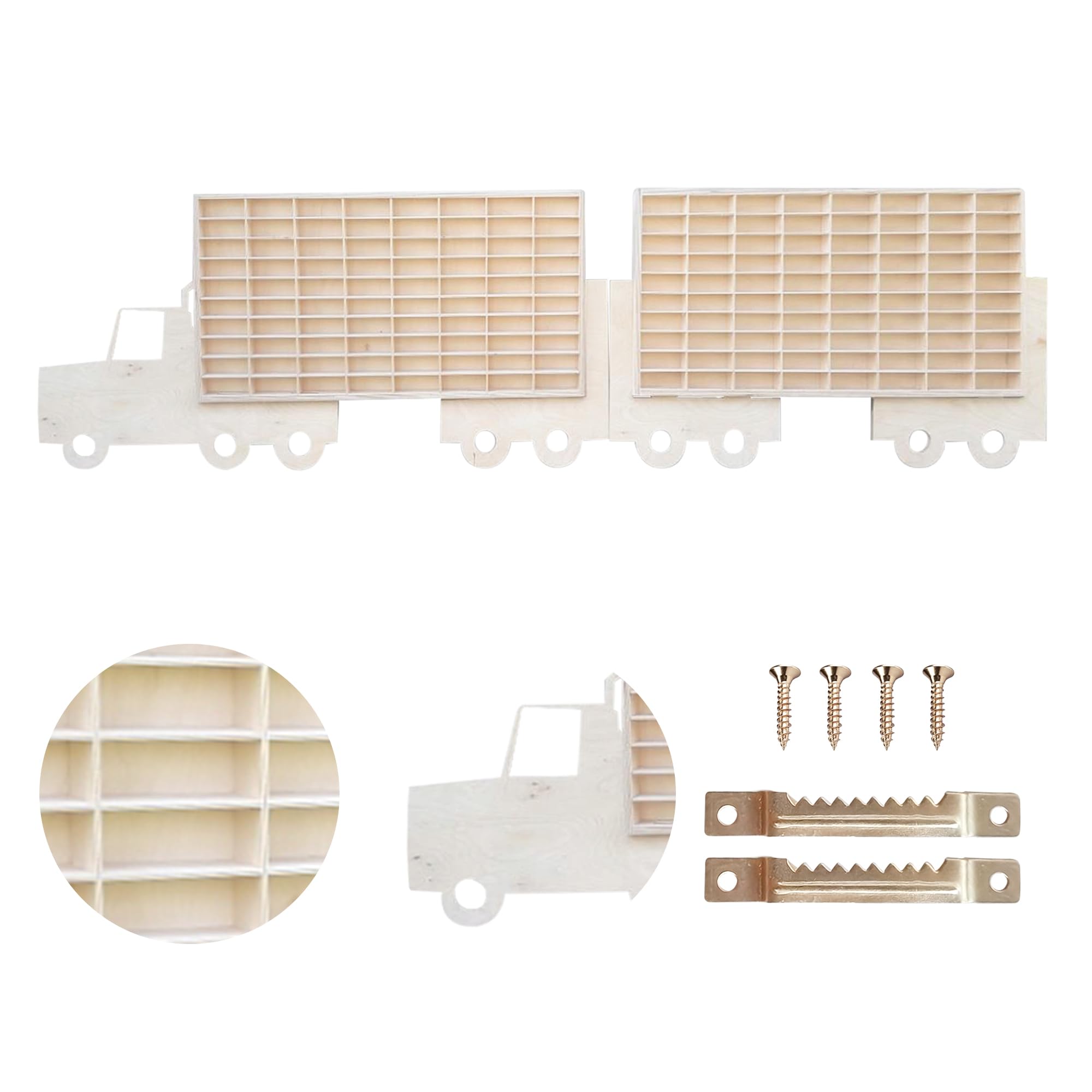 TIR Wandvitrine mit Anhänger für Spring Cars & Spielzeug – Große Sammlerbox mit 160 Fächern – Modellauto-Displayständer aus Holz210 x 55 cm