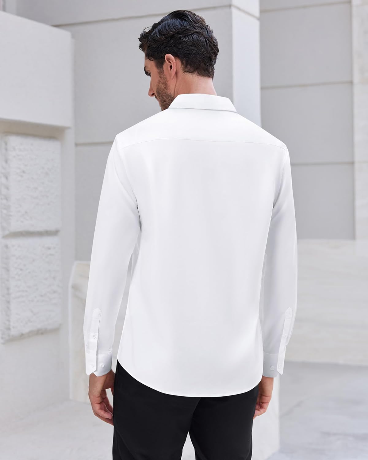 Men's Dress Shirts Long Sleeve Wrinkle Free Stretch Solid Formal Business Casual Button Down Shirt - Image 4