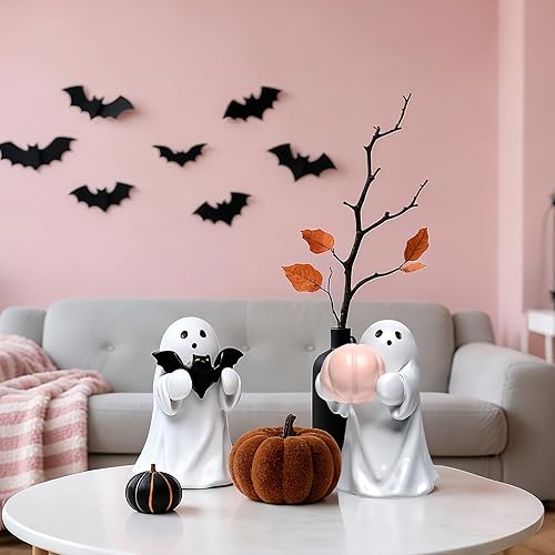 Miniatura 4 de 2 paquetes de figuras de fantasma de Halloween, bonita estatua de Hallowen para decoración del hogar, divertida figura espeluznante de calabazas y