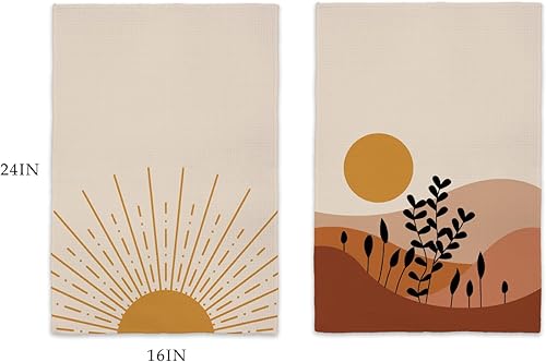 Miniatura 4 de Abstract Sun Sunshine Mountain Botanical Plant - Toallas de cocina suaves de 16 x 24 pulgadas, juego de 2 paños de secado modernos de mediados de