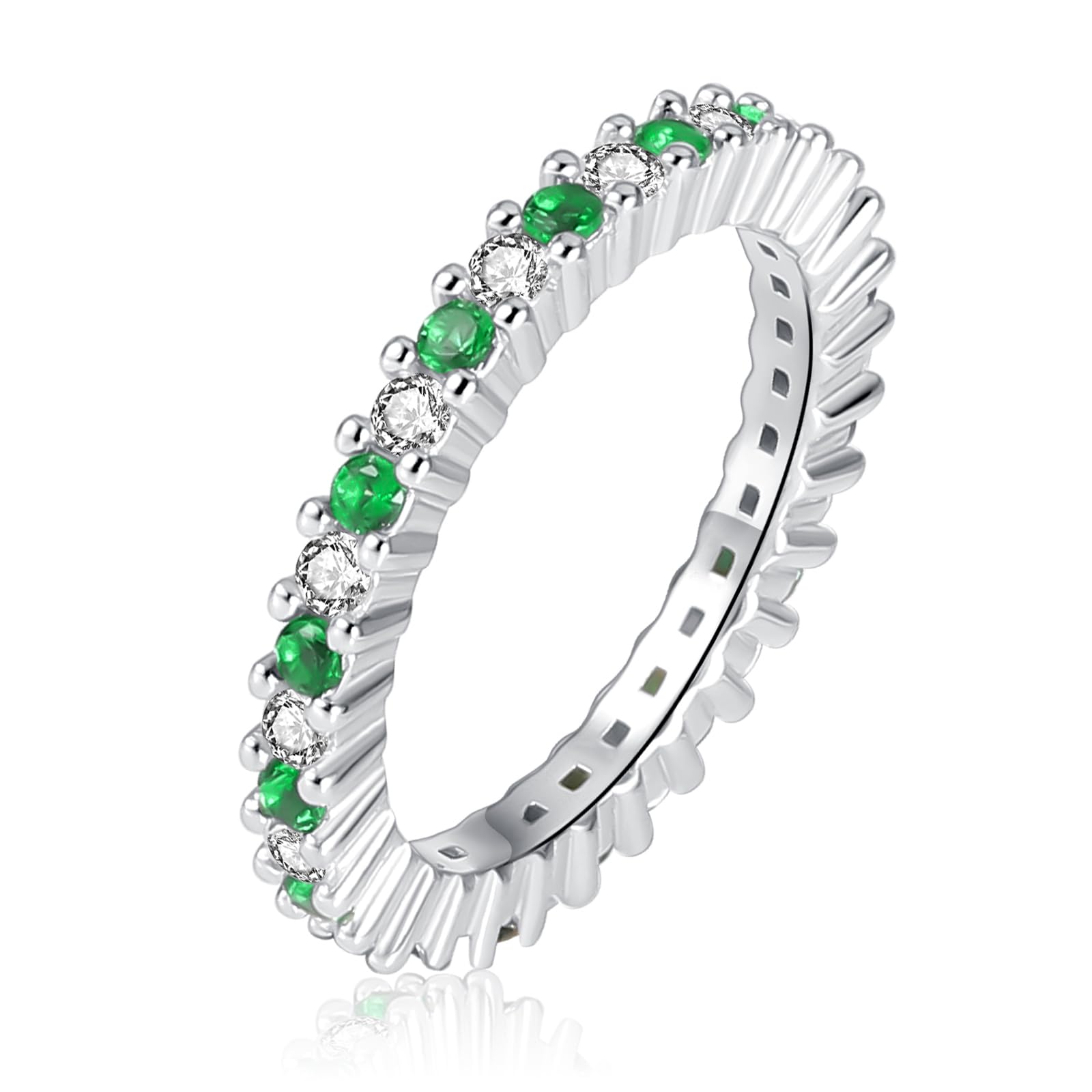 VxddyAnillo para Mujeres Tamaño 7 Alianzas Boda Esmeralda Plata de Ley Promesa Regalo Joyería