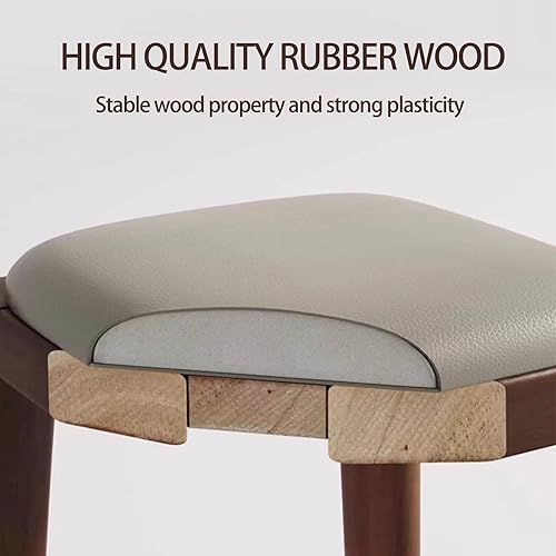 Miniatura 4 de Sillas de comedor de madera sin respaldo, sillas de cocina apilables, silla de comedor con cojín de piel sintética, silla cuadrada para sala de