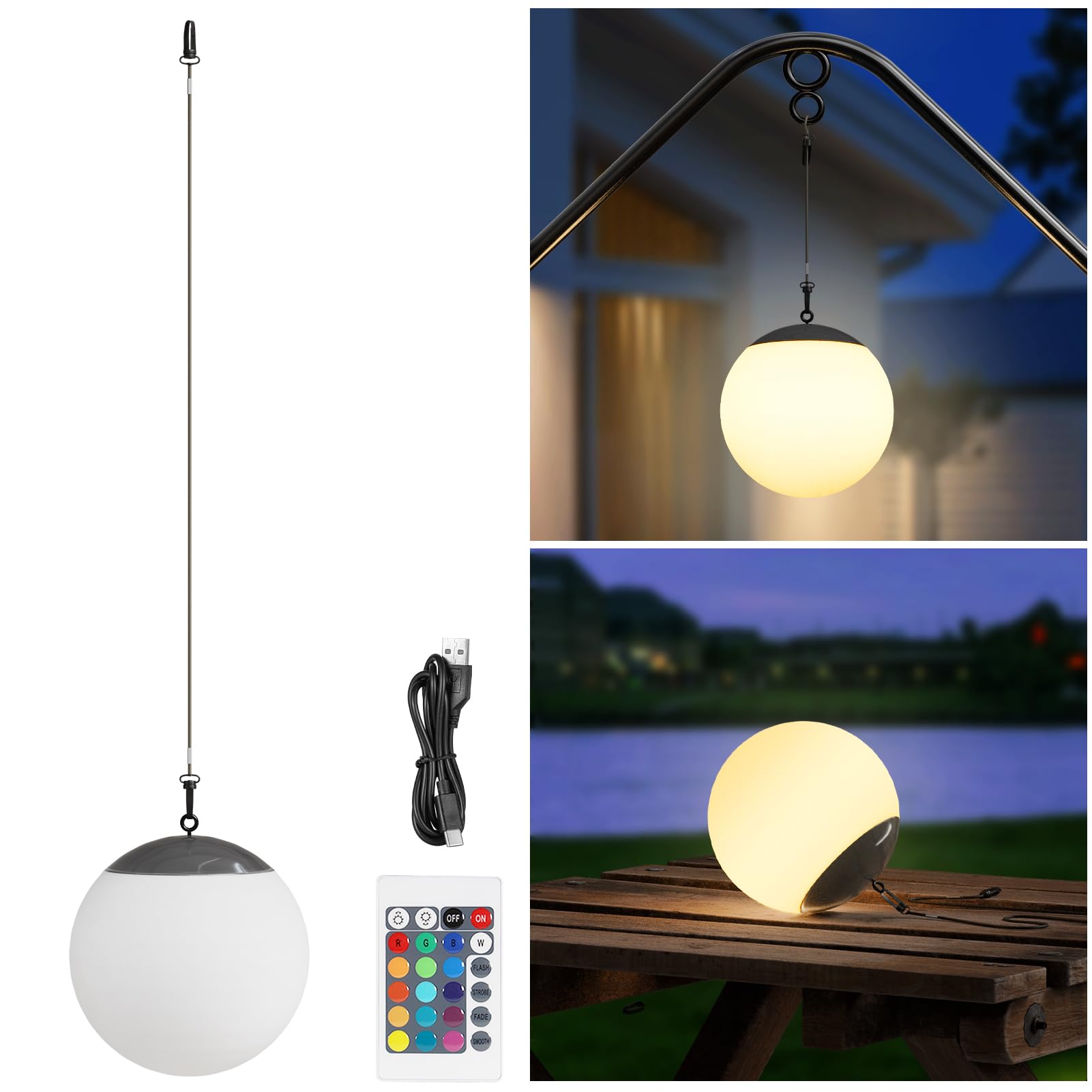MALUX Led-hanglamp op zonne-energie, 2-in-1 USB-hanglamp