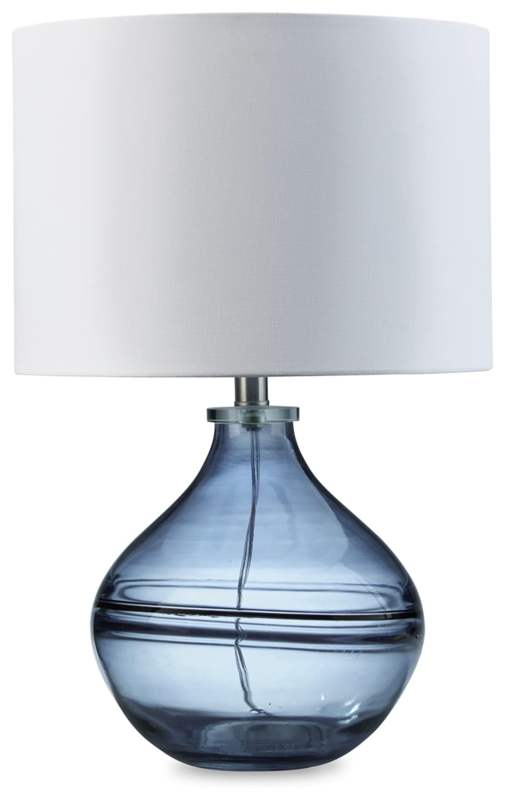 CCXXYGWJ Lampada da Tavolo Minimalista in Vetro Trasparente da 21,5" con Paralume in Lino Bianco, Perfetta per soggiorni o camere da Letto (Marrone Chiaro)