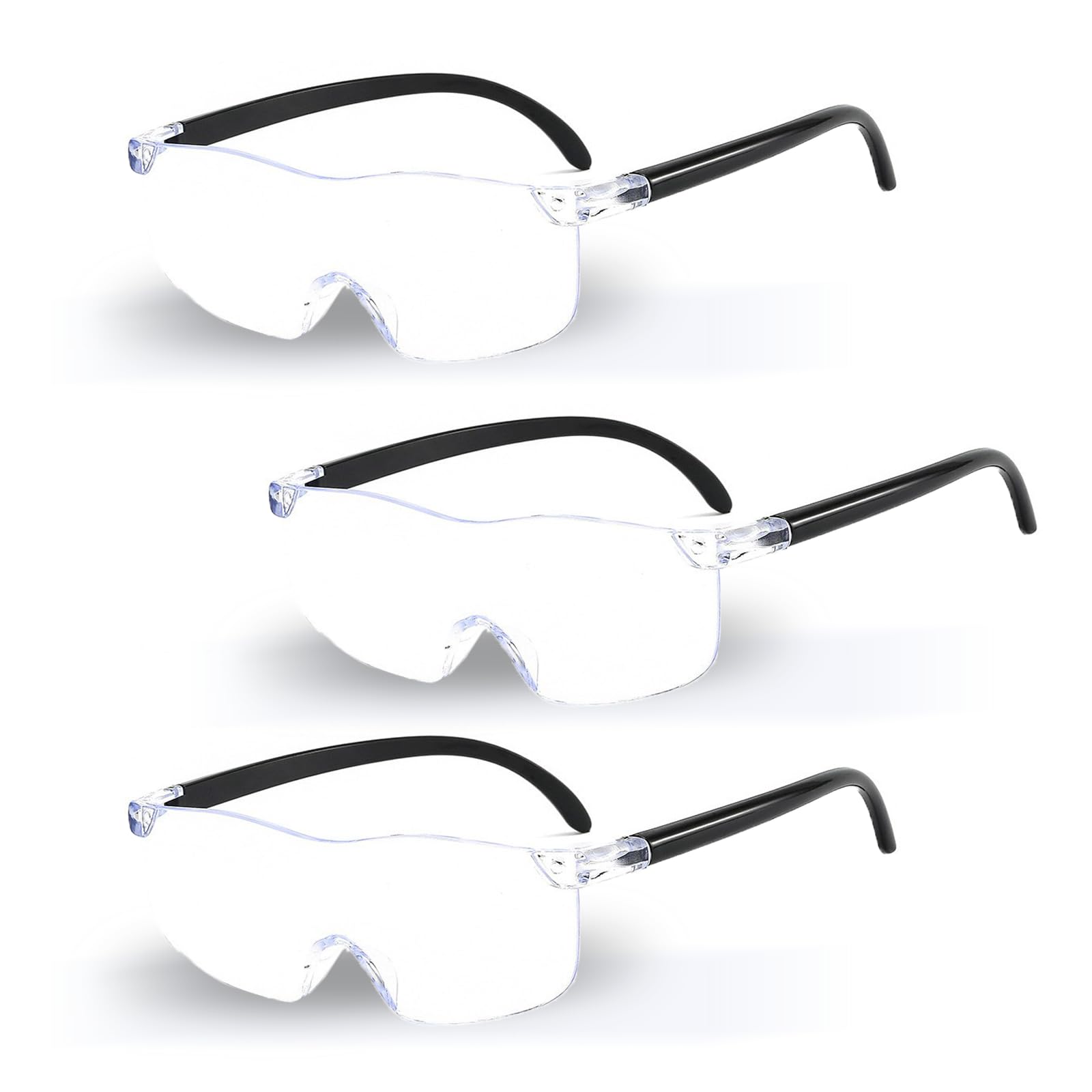 3 Pcs 300%, 500%, 800% Magnifying Glasses, 3x, 5x, 8x Magnifying Vision Hands-Free Magnifying Spectacles, Non-Illuminated Eyeglasses for Reading, Crafts and Close Work