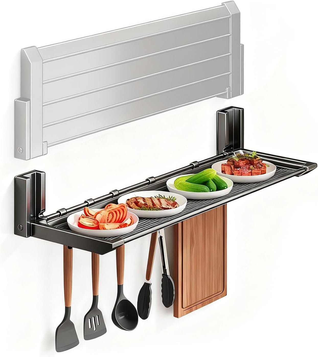 Linwnil 22Inch Floating Shelves for Kitchen Foldable No Drill Storage Rack Sturdy 11lbs Load Space Saving Wall Mount for Spices Cookware Bathroom