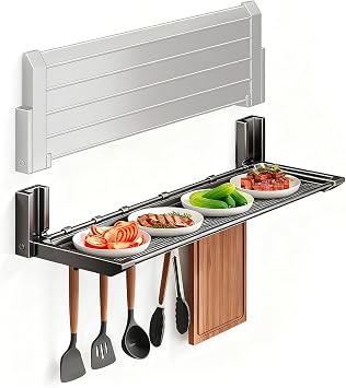 Linwnil 22Inch Floating Shelves for Kitchen Foldable No Drill Storage Rack Sturdy 11lbs Load Space Saving Wall Mount for Spices Cookware Bathroom