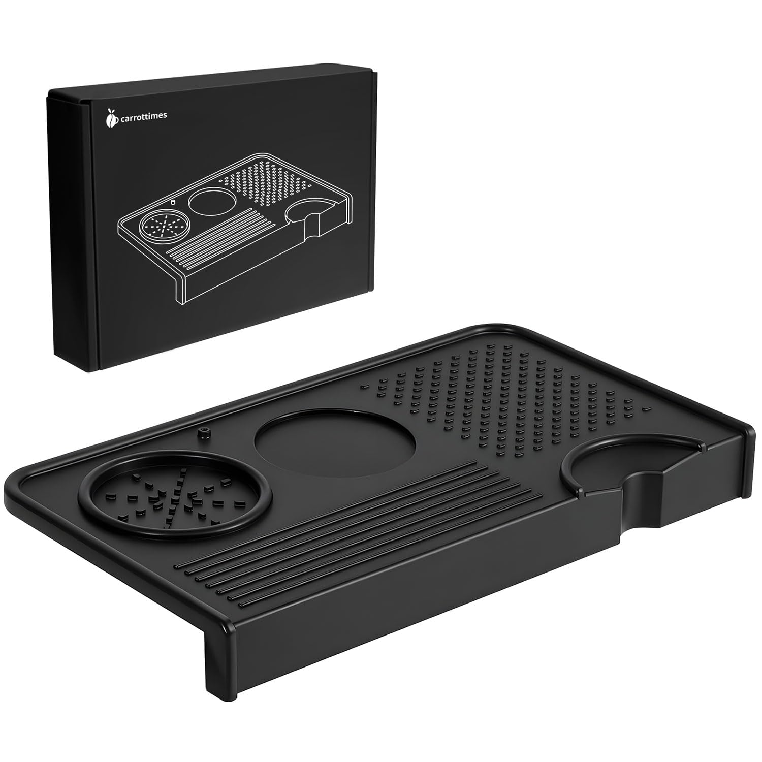 carrottimes Coffee Tamping Mat, 10.43″×5.63″ Food Grade Silicone 7mm Thickend Espresso Tamper Mat for Barista Espresso Machine, Multi-Slot Design for Portafilter, Accessories and Tamp Station