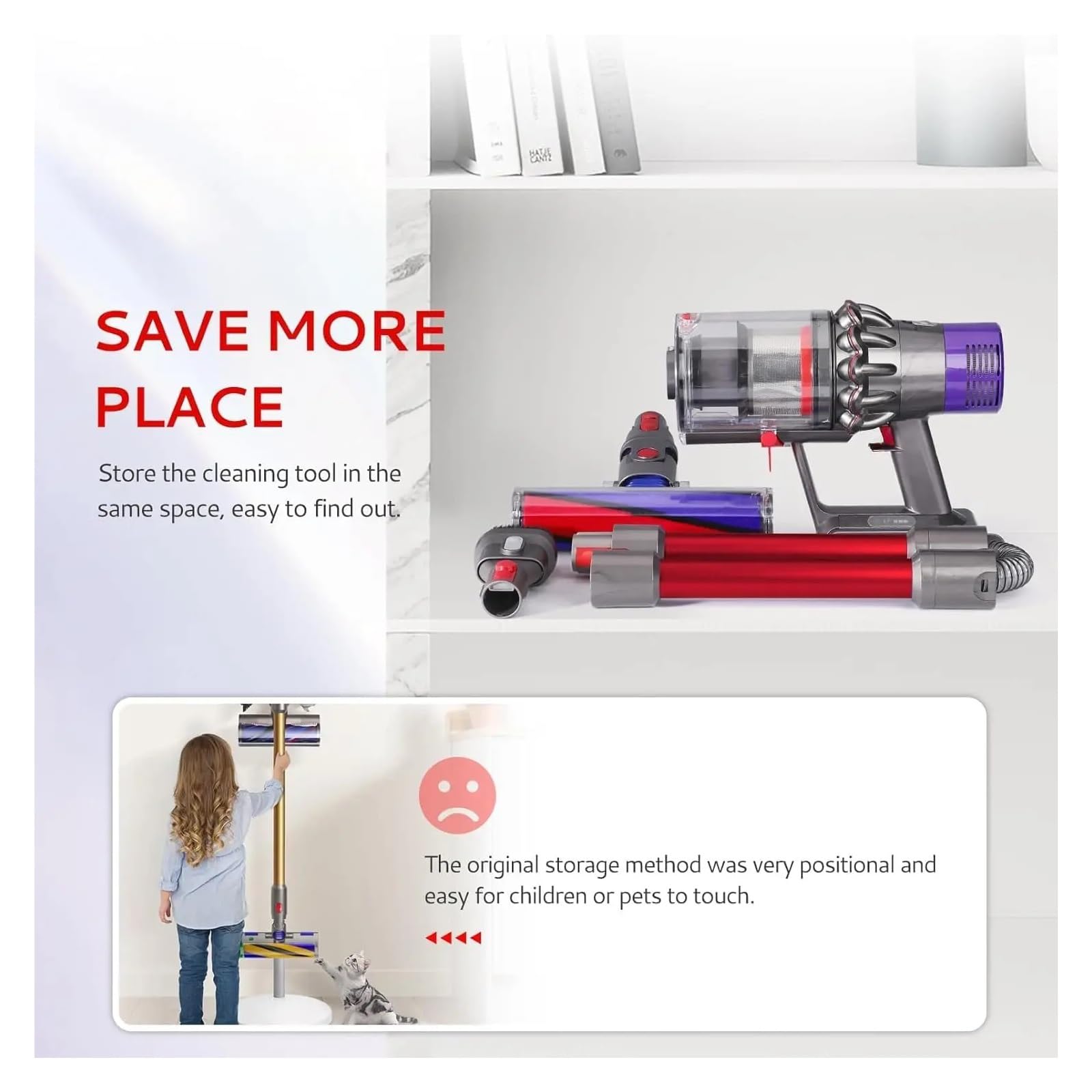 1 pezzo di tubo di prolunga for aspirapolvere, bacchetta di prolunga, compatibile con Dyson, V7 V8 V10 V11 V15 accessori for aspirapolvere senza fili, bacchetta di prolunga for aspirapolvere(Red)
