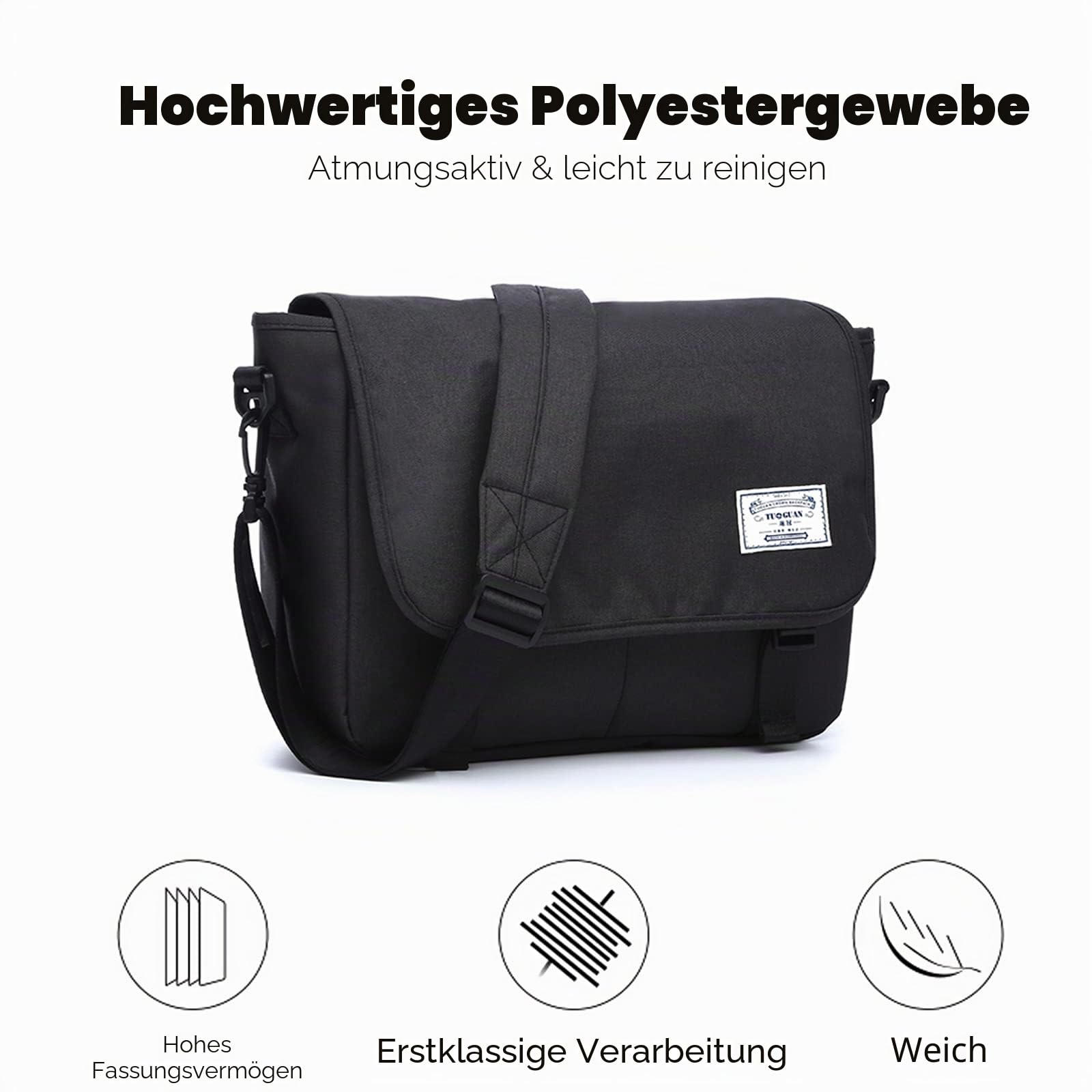 FANDARE Messenger Bag Umhängetasche Schultertasche Laptoprucksäcke Tasche Kuriertasche Polyester Schwarz