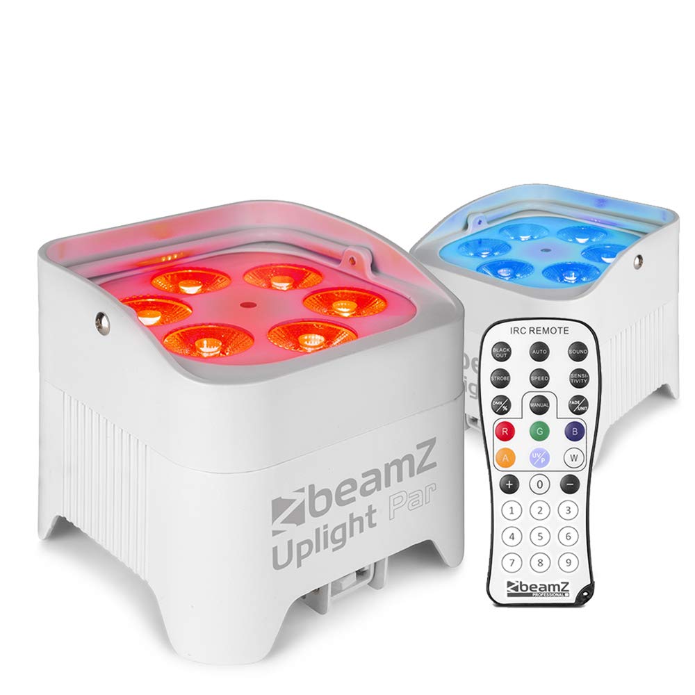 BeamZ BBP96SW Battery Uplighters Wireless DMX Kit, LED Wall Washer Set with 6x12W RGBAW-UV LEDs, Rechargeable Wireless Lighting System for Weddings, Events, DJs, Stage, Theatre (Pair)