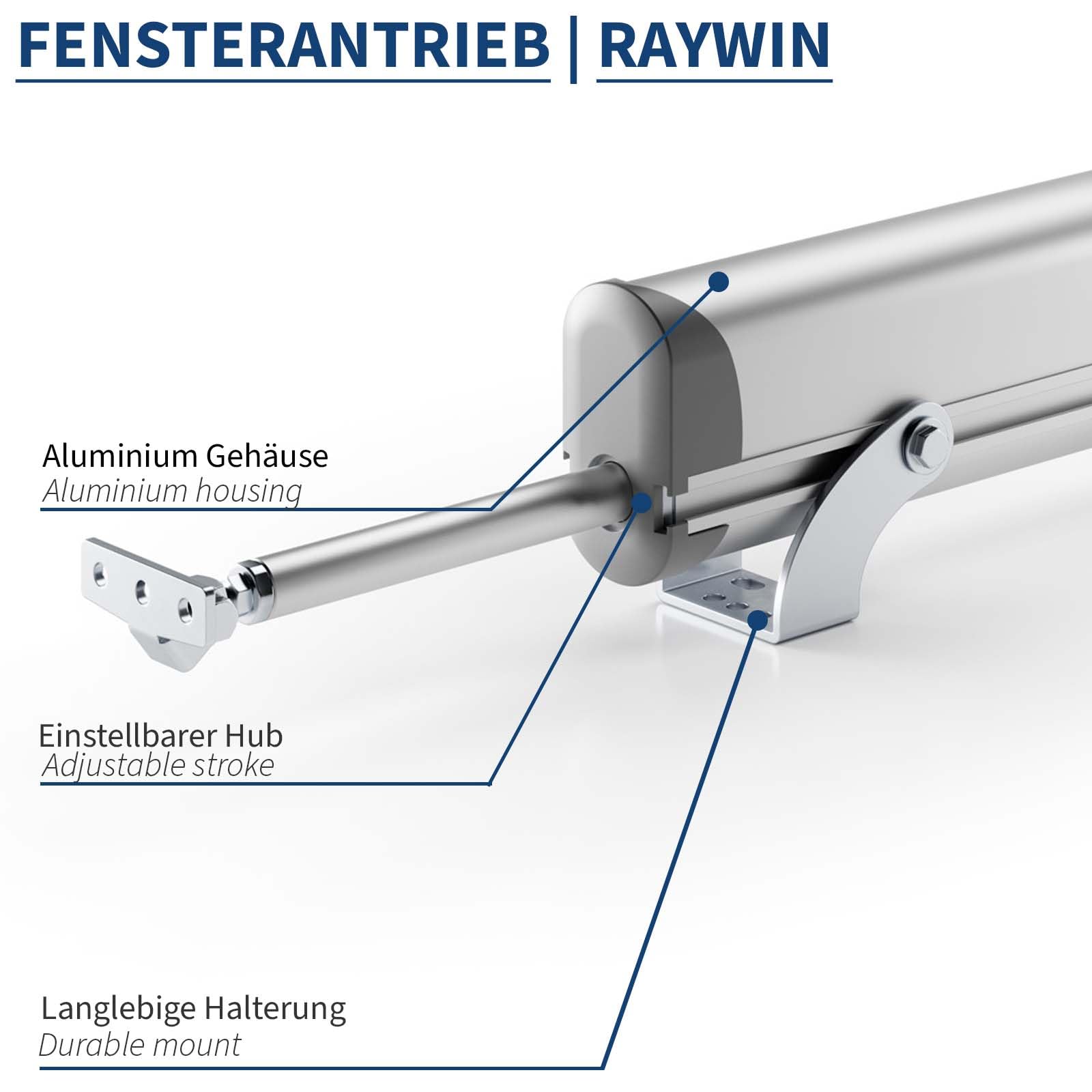 RAYWIN Fensteröffner elektrisch 230V grau R20/300 Fensterantrieb mit Stange