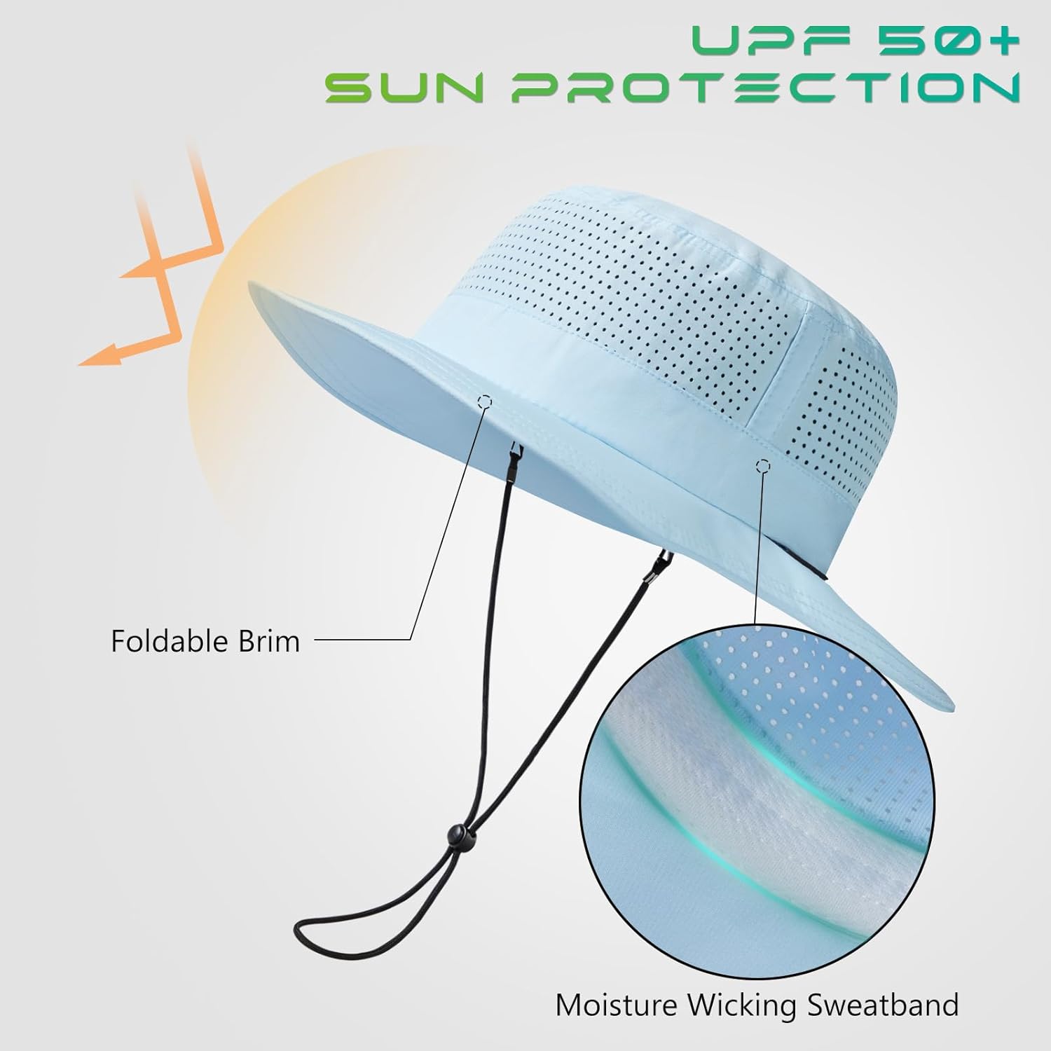 UPF 50+ Bucket Sun Hat with Laser Perforated Mesh Cooling Adjustable Breathable Lightweight for Outdoor Men Women