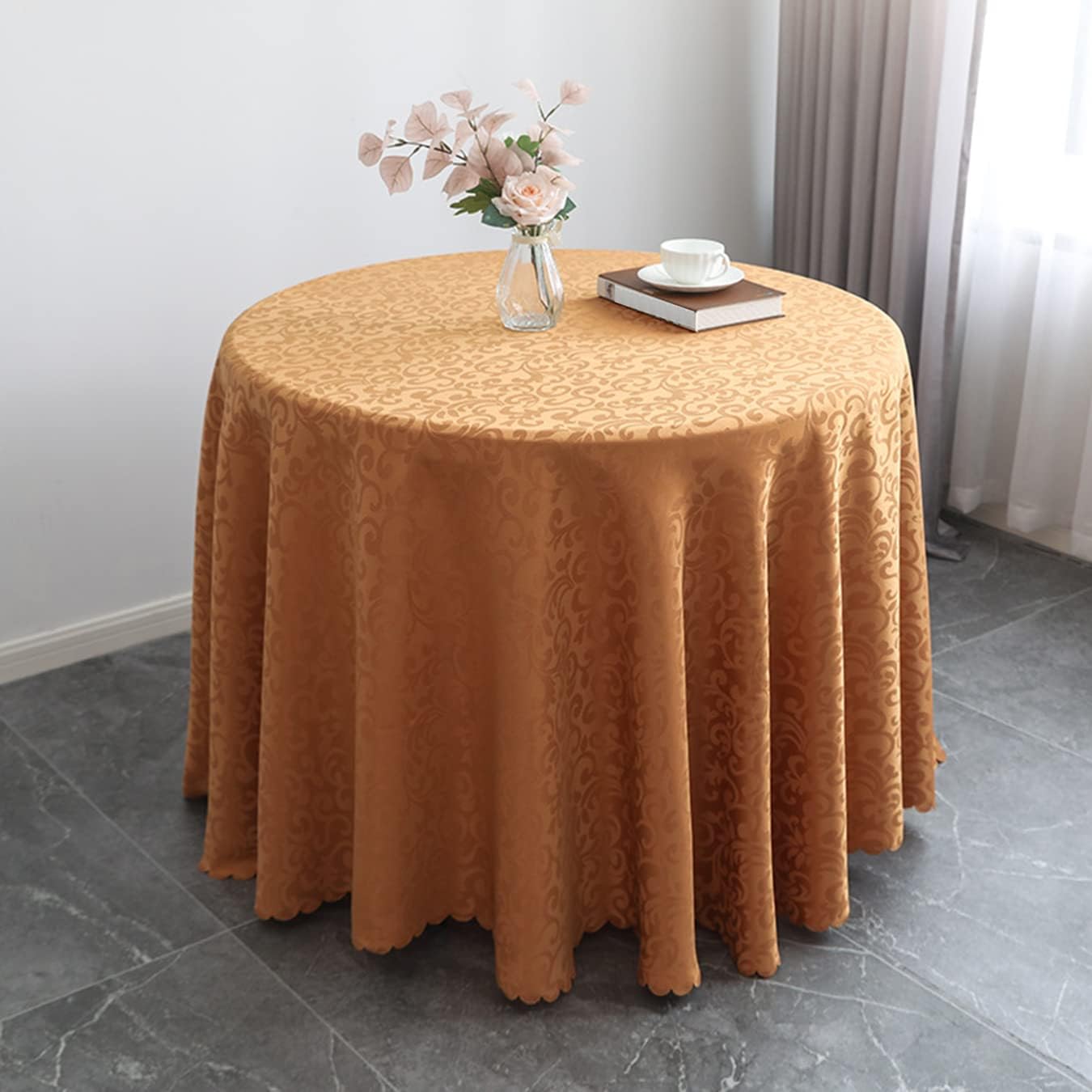 Polyester Tablecloths Tablecovers Round Table Cloth Home Hotel Restaurant Wedding Party Multicolour Table Covers Flower Brown Round 260CM