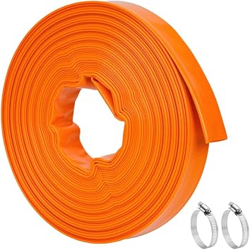 Pool Backwash Hose 1.5 x 100 FT Heavy Duty Pool Drain PVC Flat Hose for Sump Pump Discharge, Inground Draining Pool Filter, Layflat, Burst Resistant with Clamp (Orange)