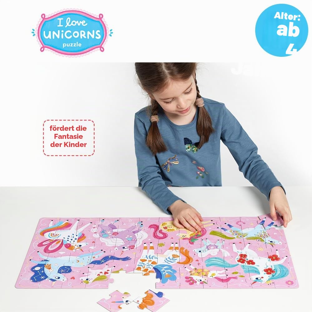 I Love Unicorns Puzzle 4+, 60 Teile Lernpuzzle für Kinder 4+, Bodenpuzzle Einhörner