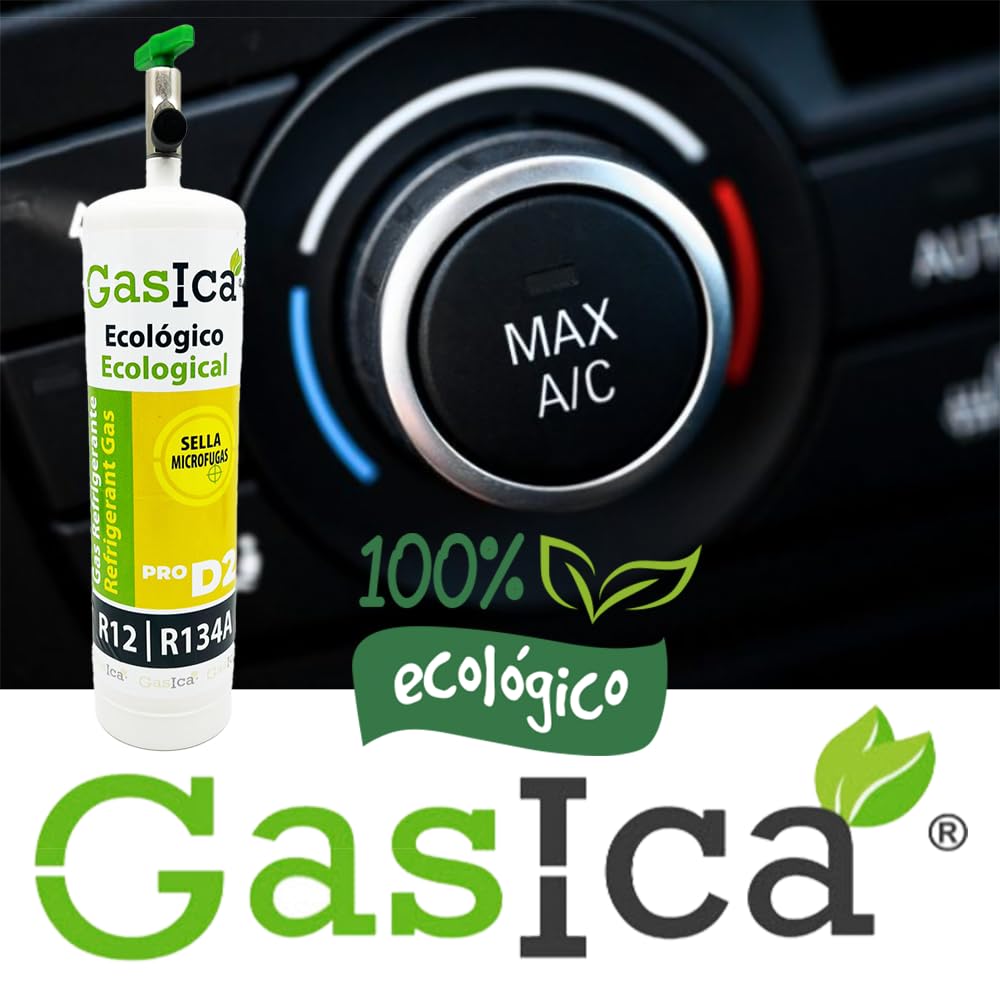 PACK AHORRO 2 ENVASES GASICA D2 GAS REFRIGERANTE ORGÁNICO AUTOMOCIÓN COCHE 400gr CADA BOTELLA COMPATIBLE CON R134A R12