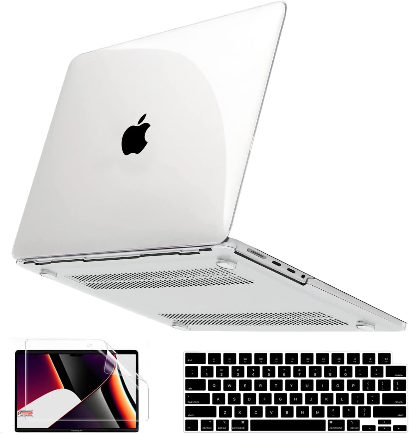 Anban Compatible with MacBook Pro 14 inch Case 2024 2023 2022 2021 Release M3 A2918 A2992 M2 M1 A2779 A2442 Touch ID, Clear Plastic Hard Shell Case & Keyboard Cover & Screen Protector, Transparent
