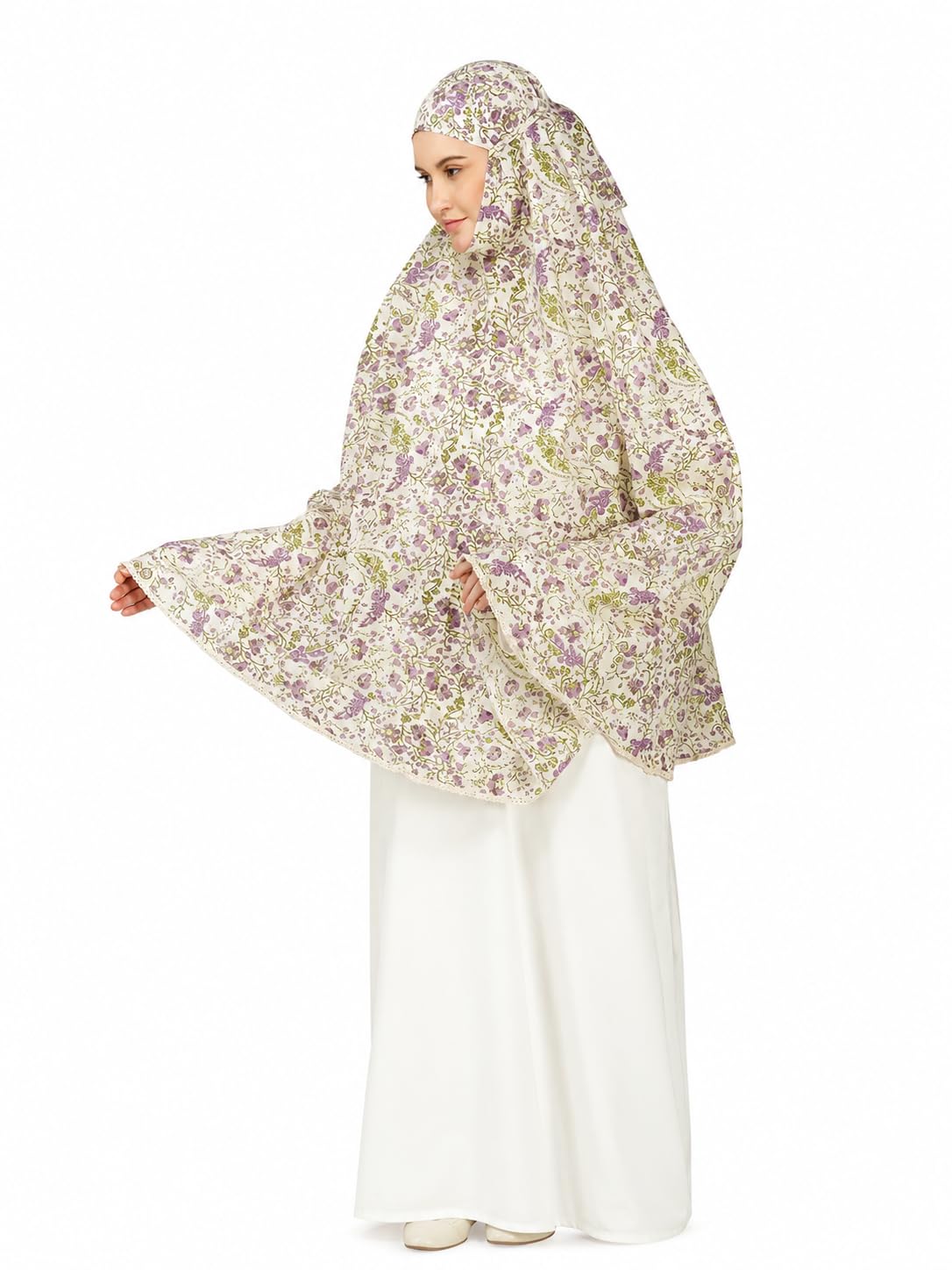 ANA Afiya Purple Floral Prayer Dress – Pure Cotton Namaz Makhna with Tie Knot | Lightweight, Breathable for Hajj, Umrah & Salah-image-49