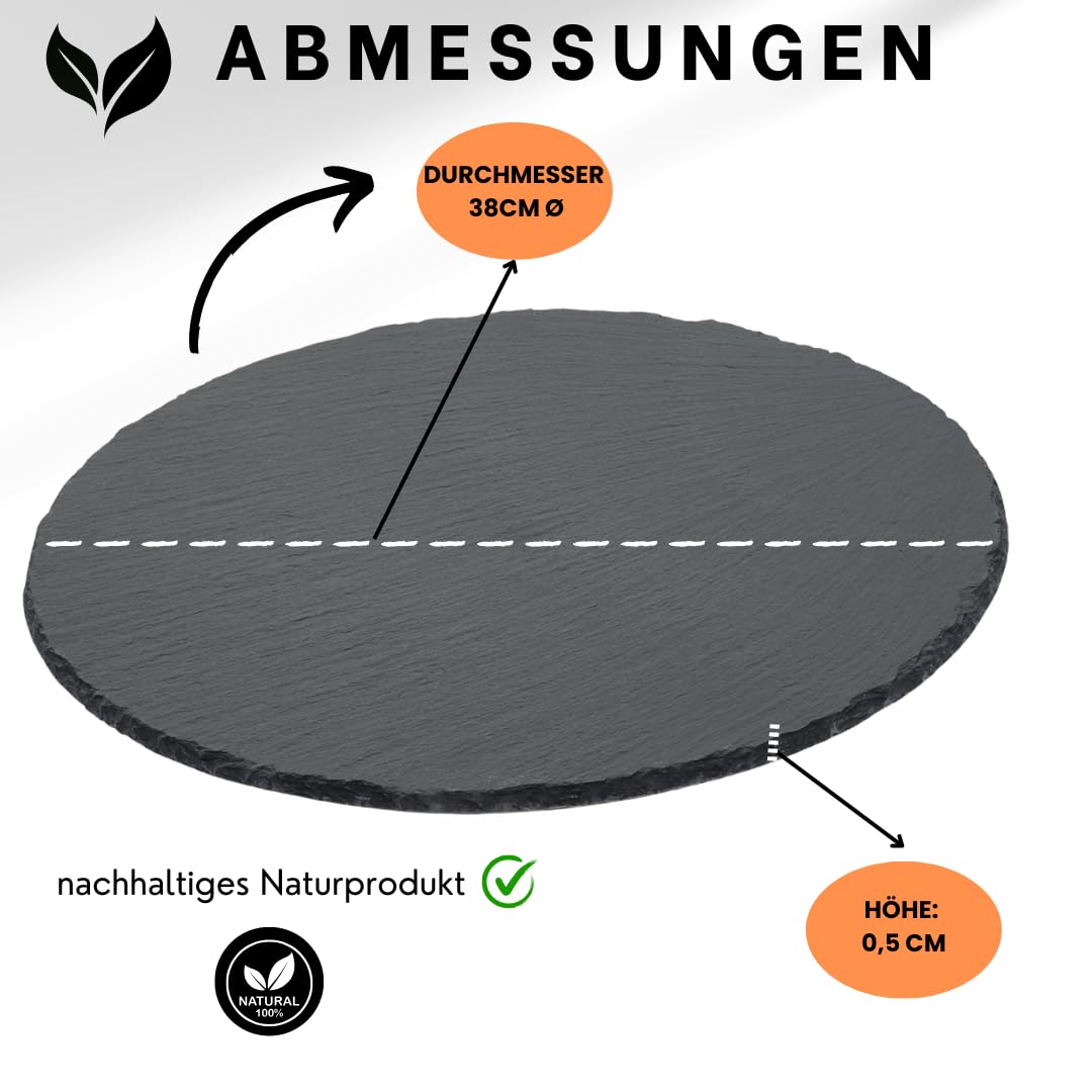 4-er Set Naturschieferplatte rund Ø 38 cm – Hochwertige Schieferplatte für stilvolles Anrichten & Servieren – Robust & elegant