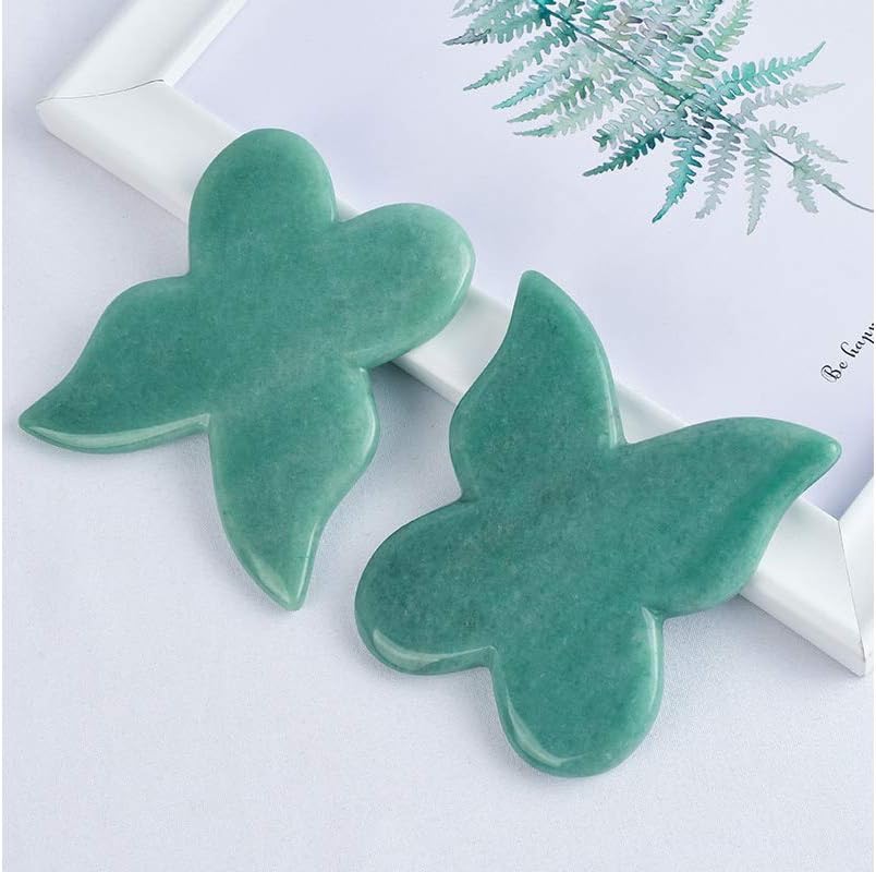 Natural Healing Crystal Green Aventurine Jade Gua Sha Butterfly Scraping Massage Tool Genuine Quartz for Facial Lifting and Tightening Massage Anti-Wrinkles Anti-Aging (Green Aventurine)
