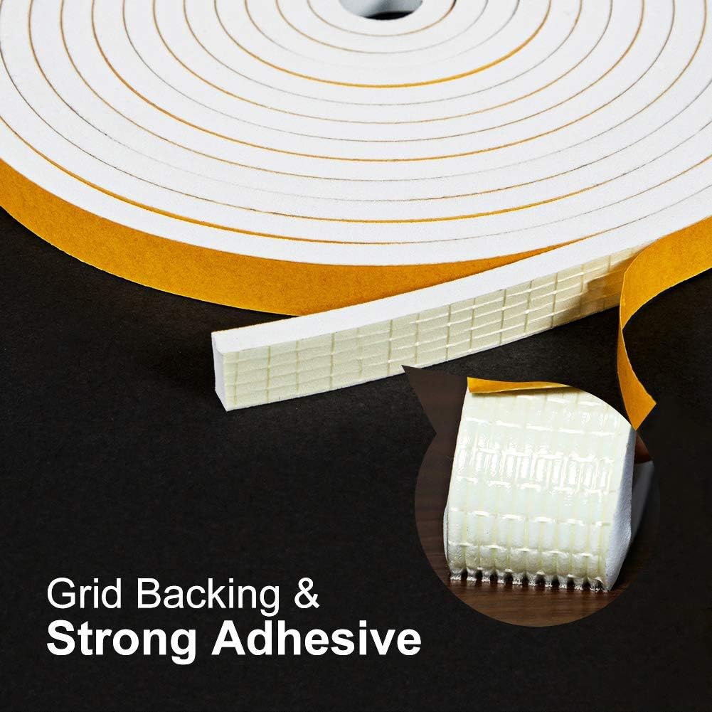 fowong 1 Inch Low Density Foam Seal Tape+1/2 Inch High Density White Door Weather Stripping, Window AC Insulation Neoprene Rubber Seal Strip Foam Gasket