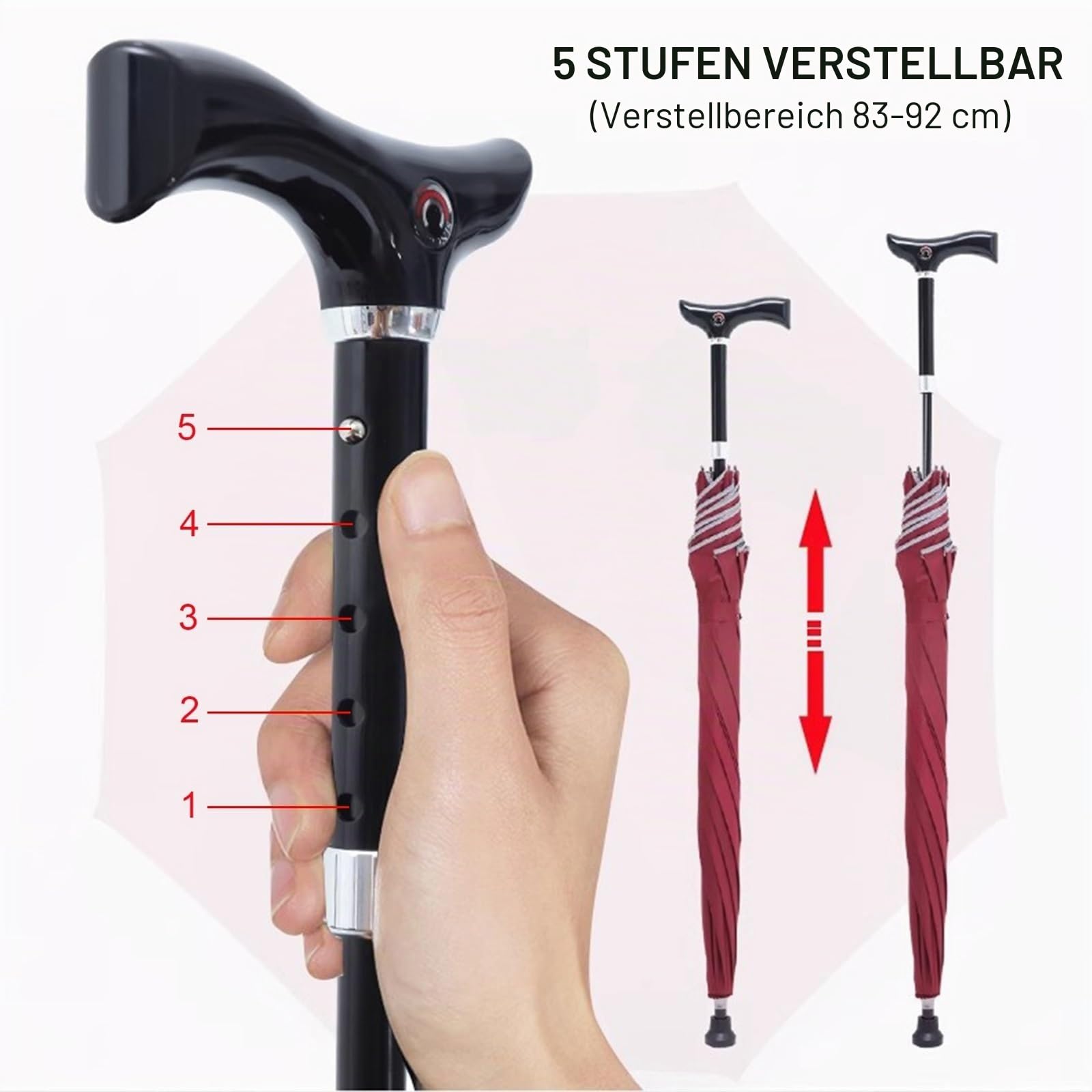 2-in-1 Gehstocke Regenschirm, Länge Verstellbar Tragbar Schirm-Gehstock Winddicht Spazierstock Regenschirm Für Wandern, Abhängen Bei Regen