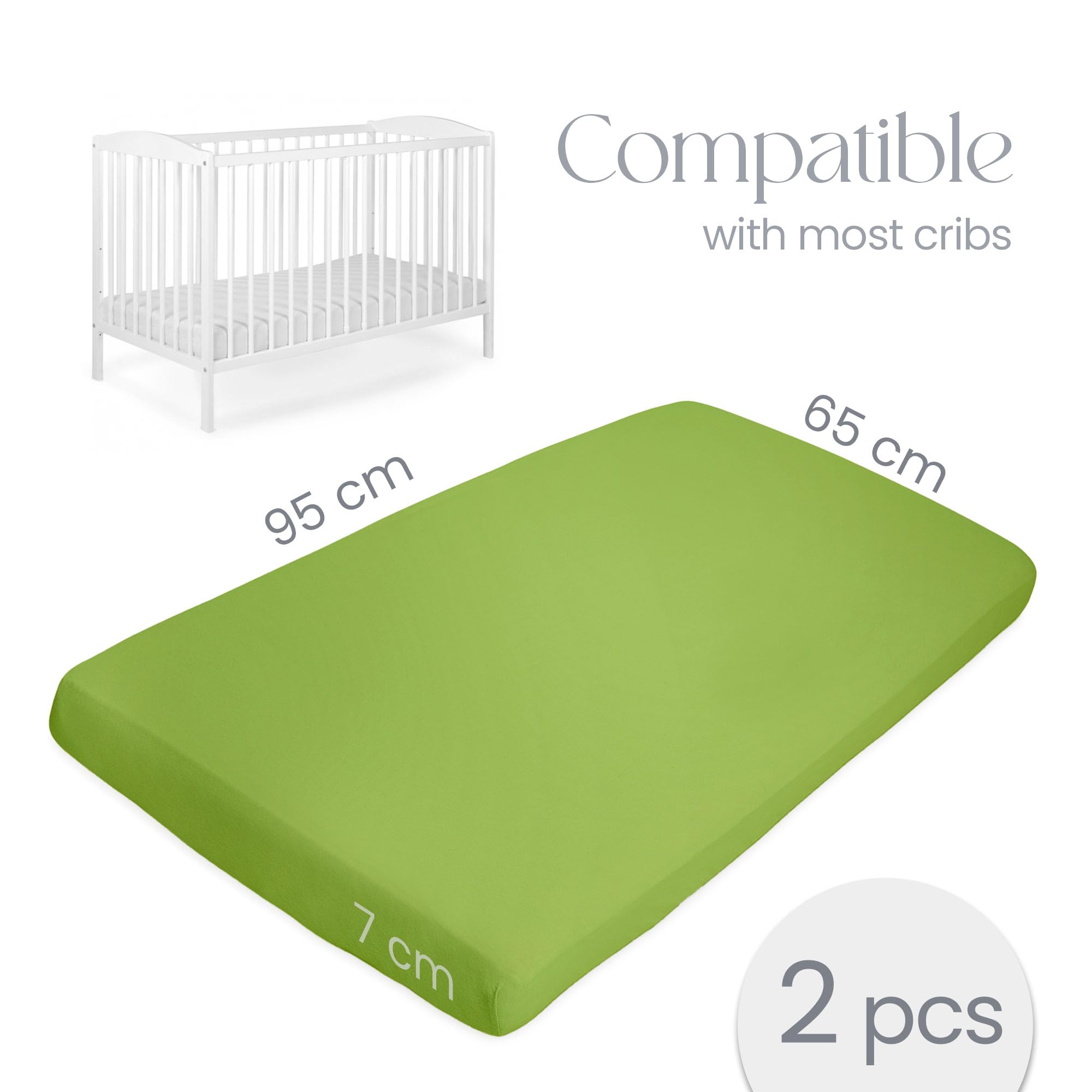 Green Travel Cot Sheets 95x65 cm - 2 Pack Organic Cotton Fitted Sheet- Soft Breathable Bedding for Standard Travel Cot Mattress - Image 4