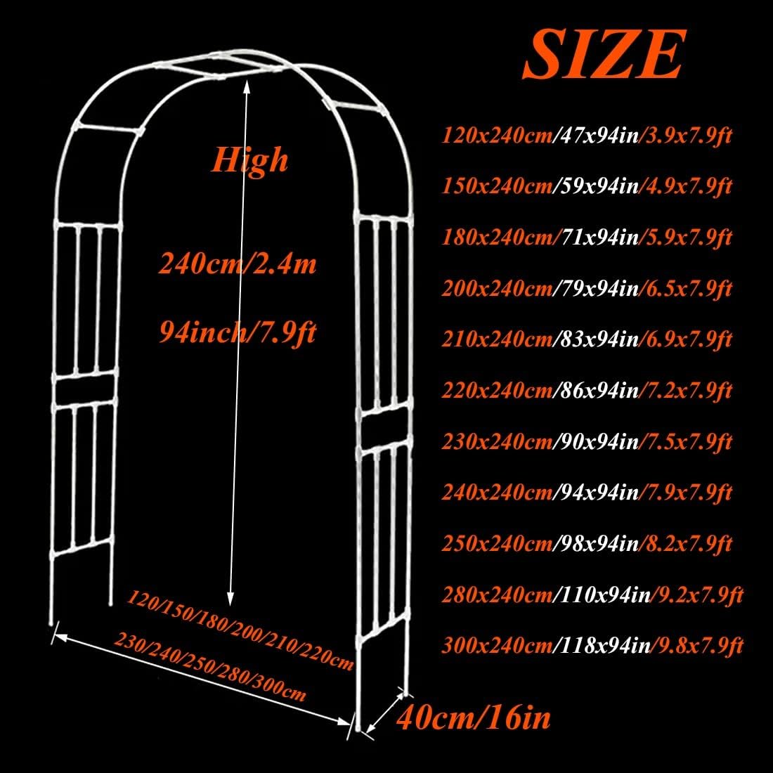 Heavy Duty Garden Arch High 240cm Garden Arbor Trellis Metal Arch,Arched Pergola for Roses Climbers Vegetables Black(W180xH240cm/71x94in)