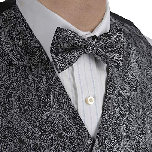 Epoint Men's Fashion Exporters Waistcoat Paisley Microfiber Vest Pre-tied Bow Tie2