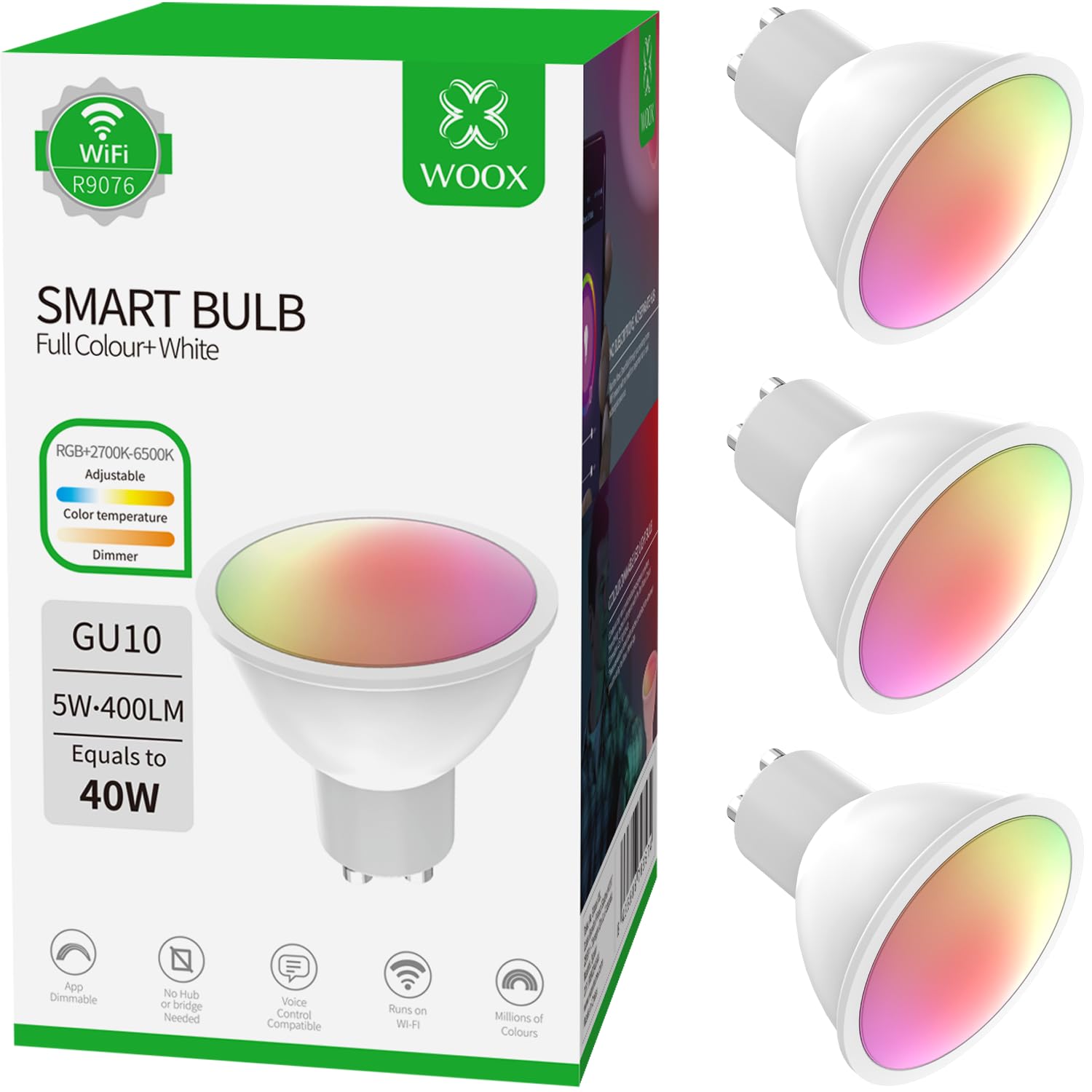 GU10 Smart Colour Changing Light Bulbs, WiFi, RGBWW, Works with Amazon Alexa, Tuya and Google Home, No Hub Required, App Control, Scenes, Timer (3 Pack)