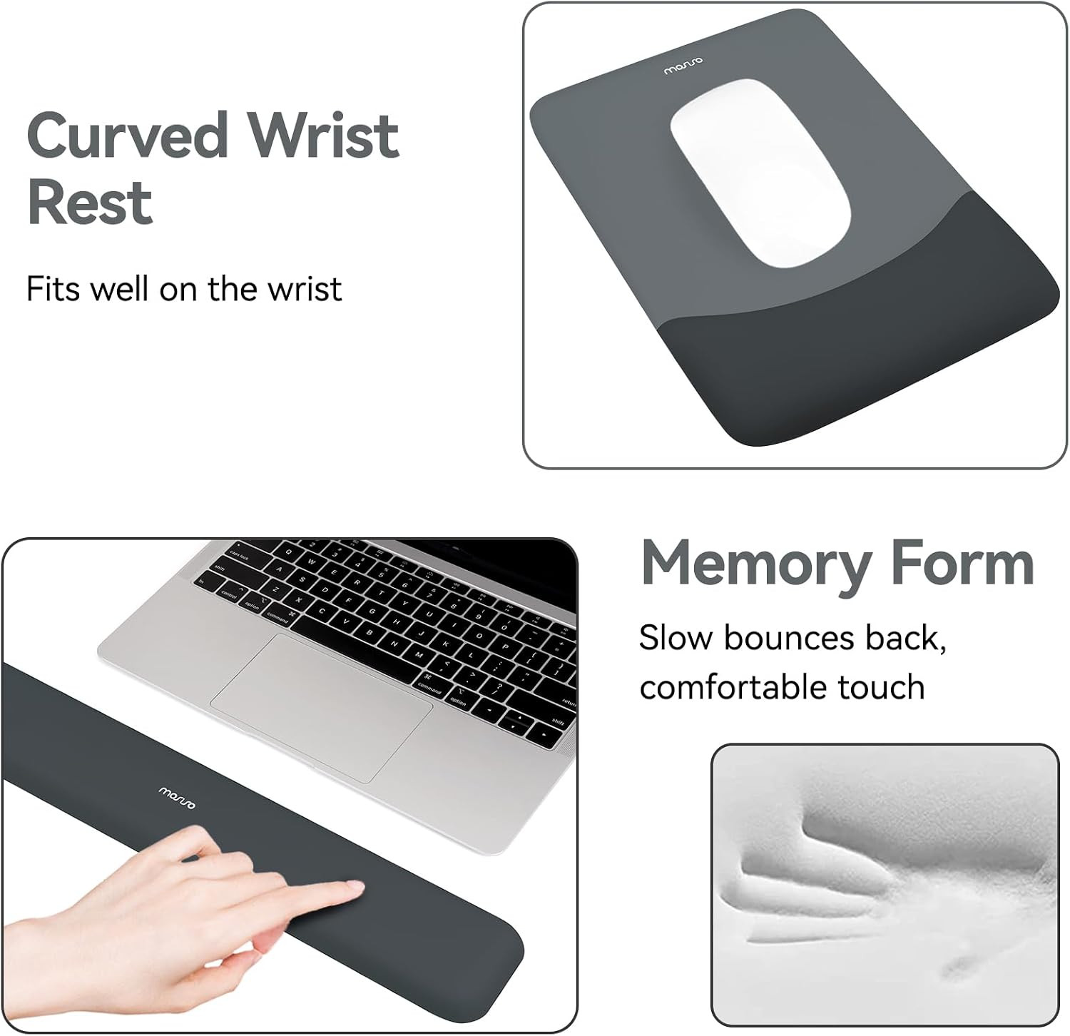 MOSISO Ergonomic Keyboard & Mouse Pad Wrist Rest Set, Silicone-Filled Wrist Support with Non-Slip Base & Soft Cloth, Provides Strong Palm Support for Home/Office Typing & Gaming, Slate Gray