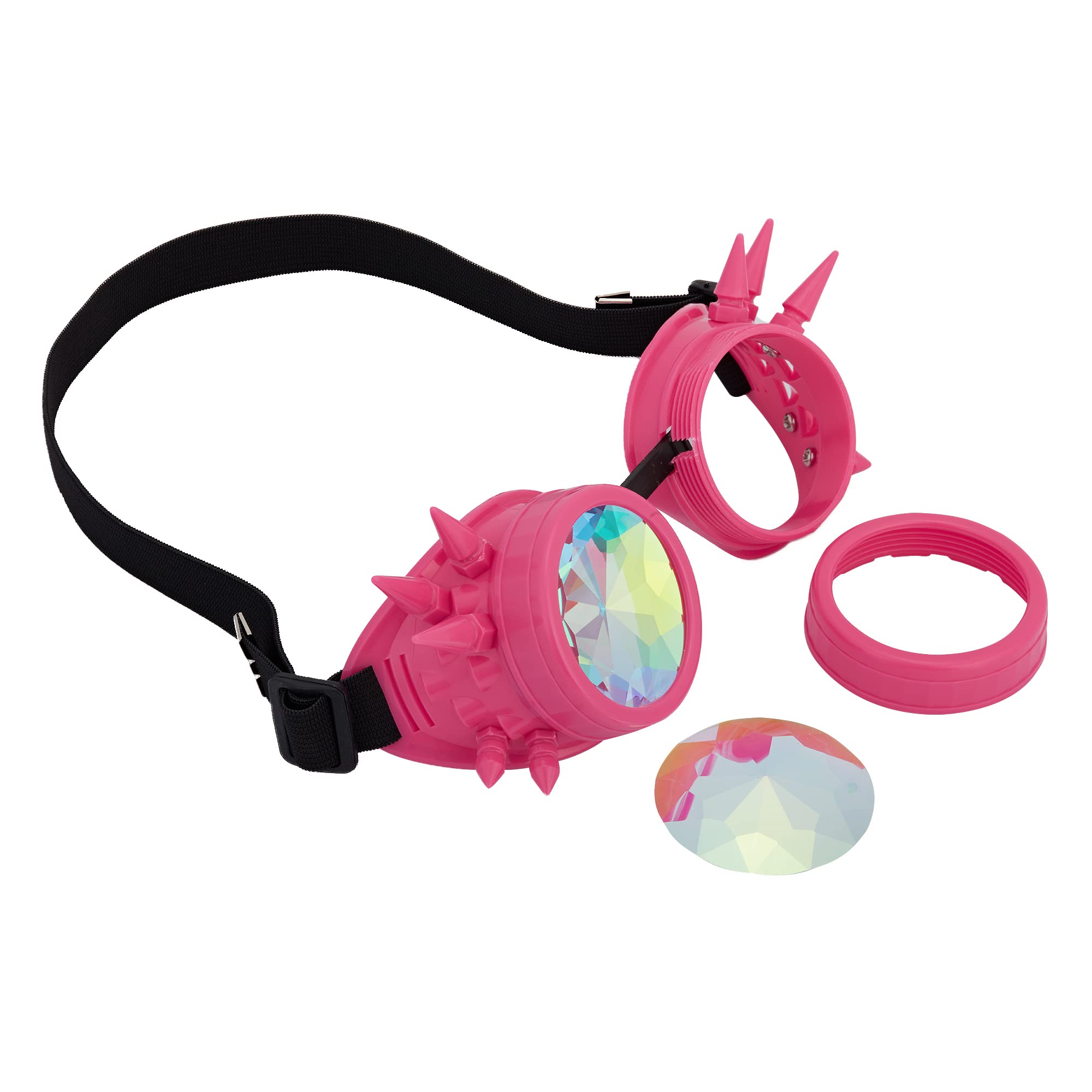 OMGREAT Kaleidoscope Glasses for Raves Steampunk Goggles with Rainbow Prism Diffraction Crystal Lenses, Pink (Spiked) - Image 6