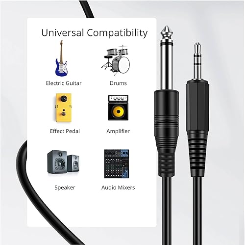 Miniatura 5 de TNP - Adaptador de cable de 0.250 in 14 a 0.138 in 18 pulgadas (6 pies), macho a macho, conector de audio estéreo TRS, conector bidireccional para